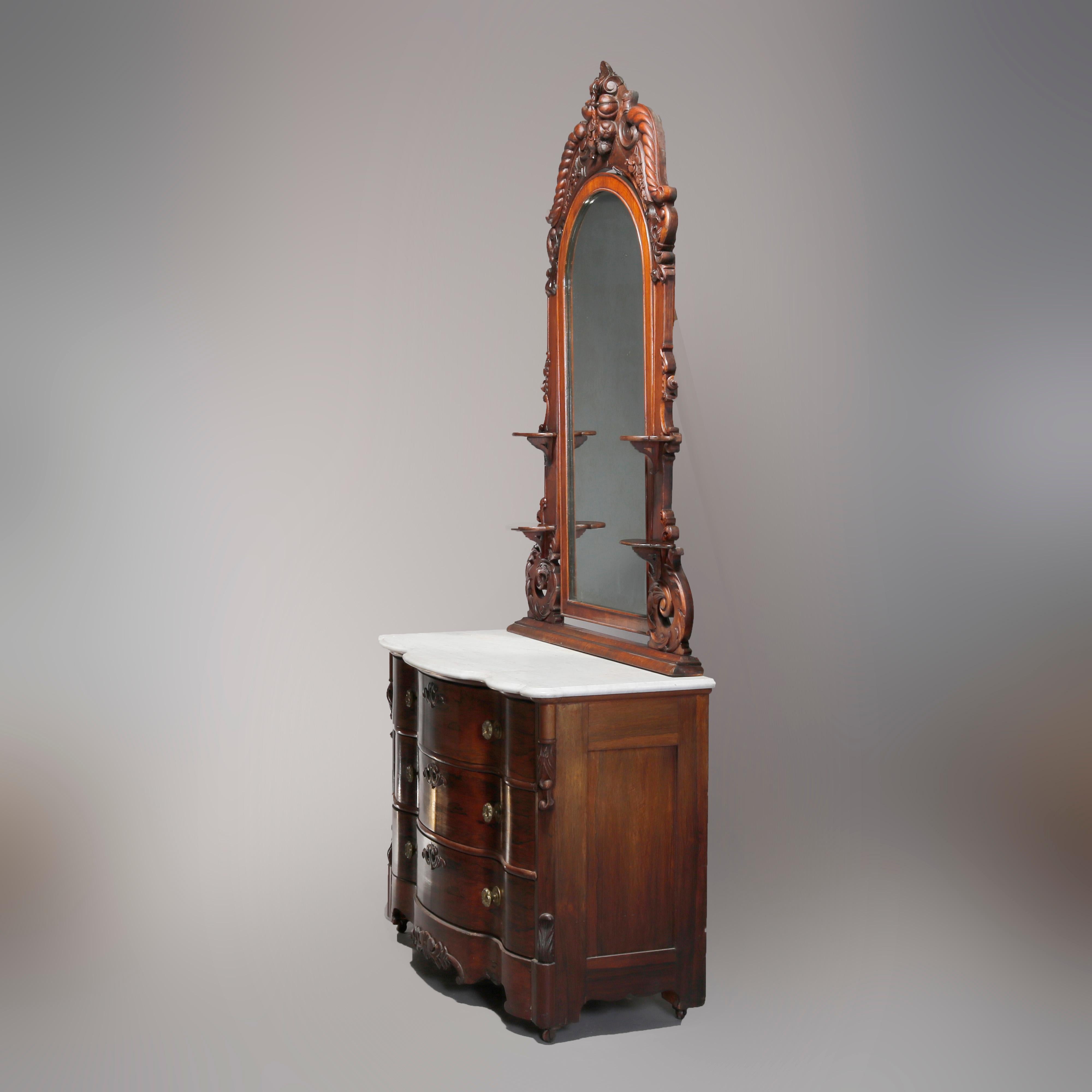 Antique Victorian Rococo Revival Carved Rosewood Marble-Top Dresser, circa 1860 In Good Condition In Big Flats, NY