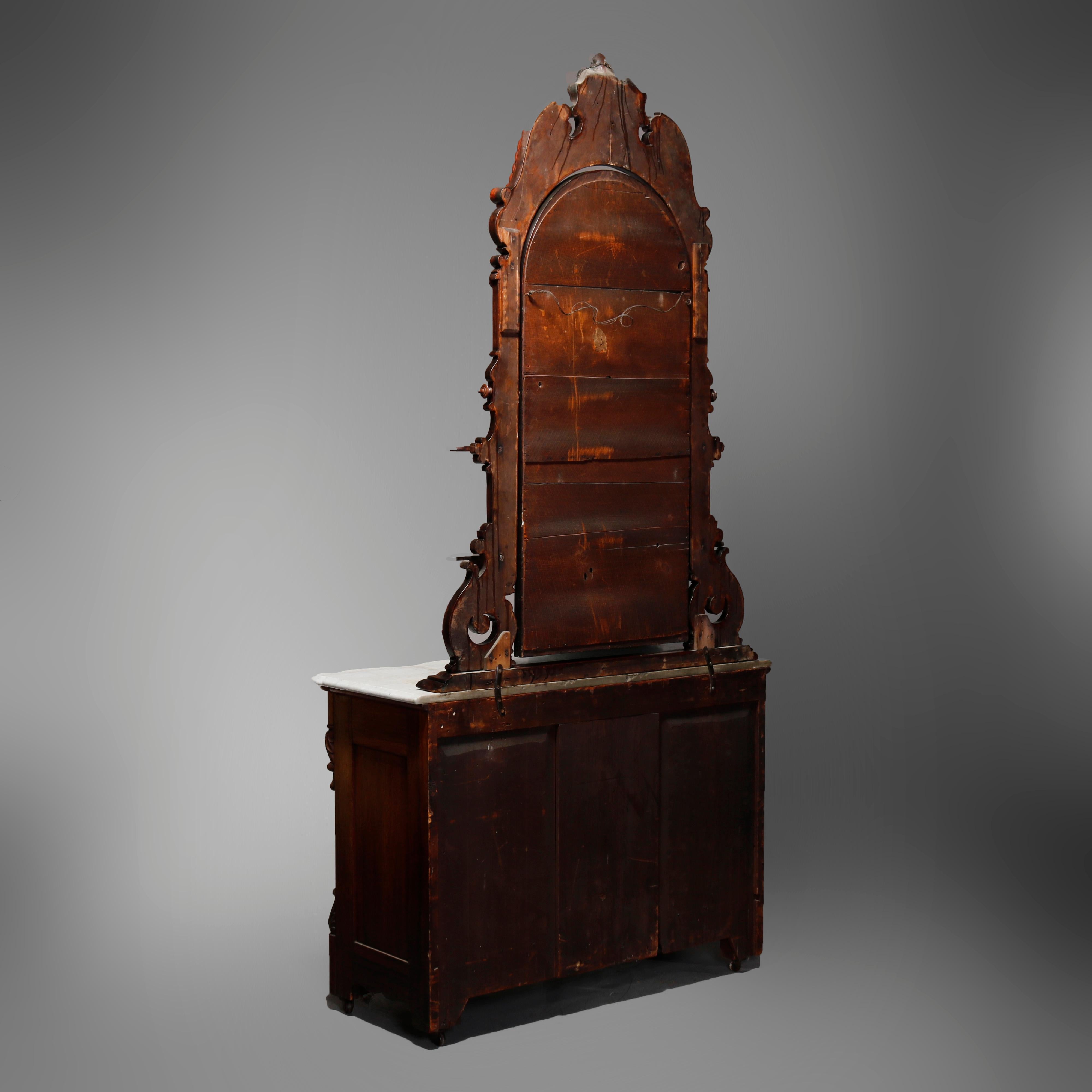 19th Century Antique Victorian Rococo Revival Carved Rosewood Marble-Top Dresser, circa 1860