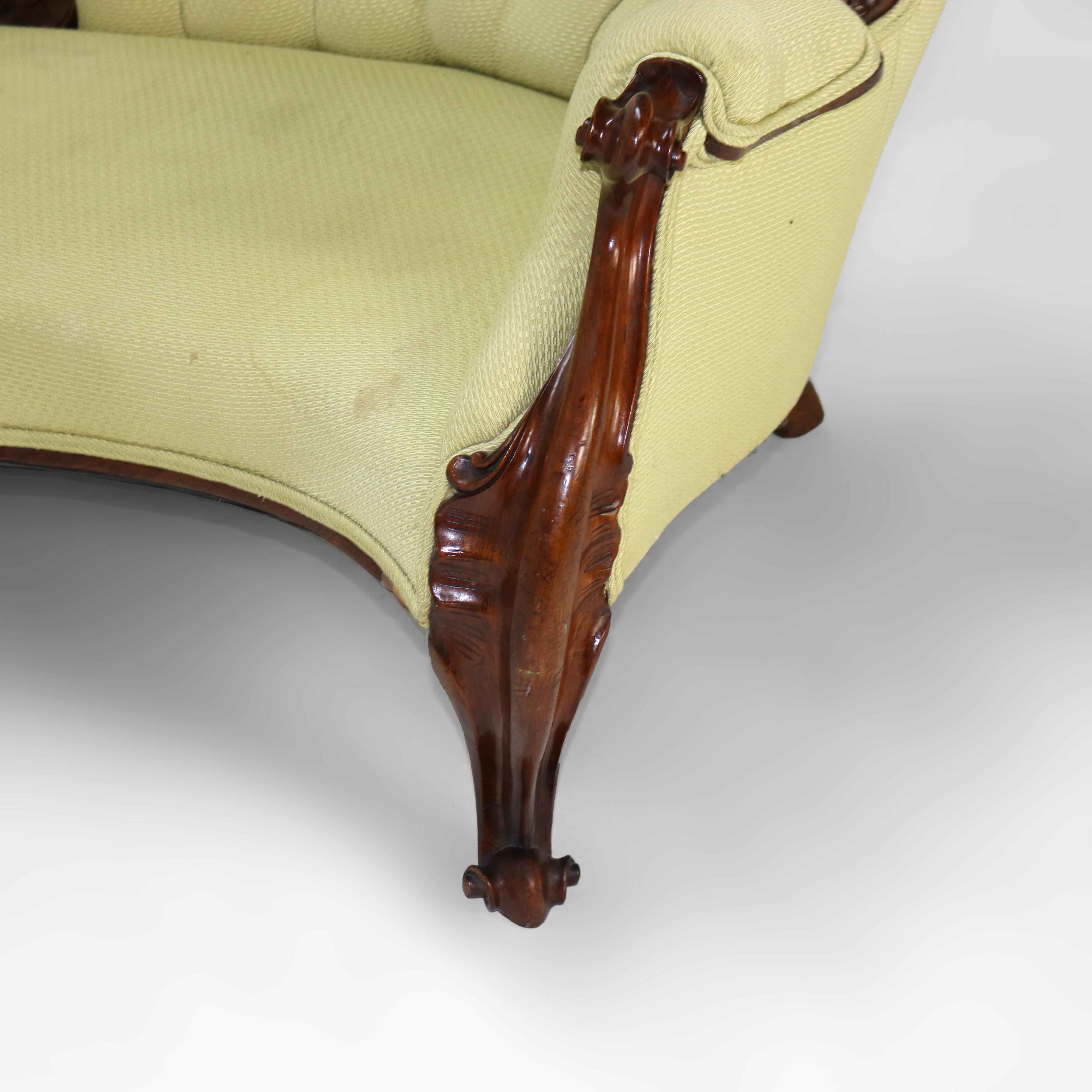 Antique Victorian Rococo Revival Carved Walnut Button-Back Sofa C1880 For Sale 6
