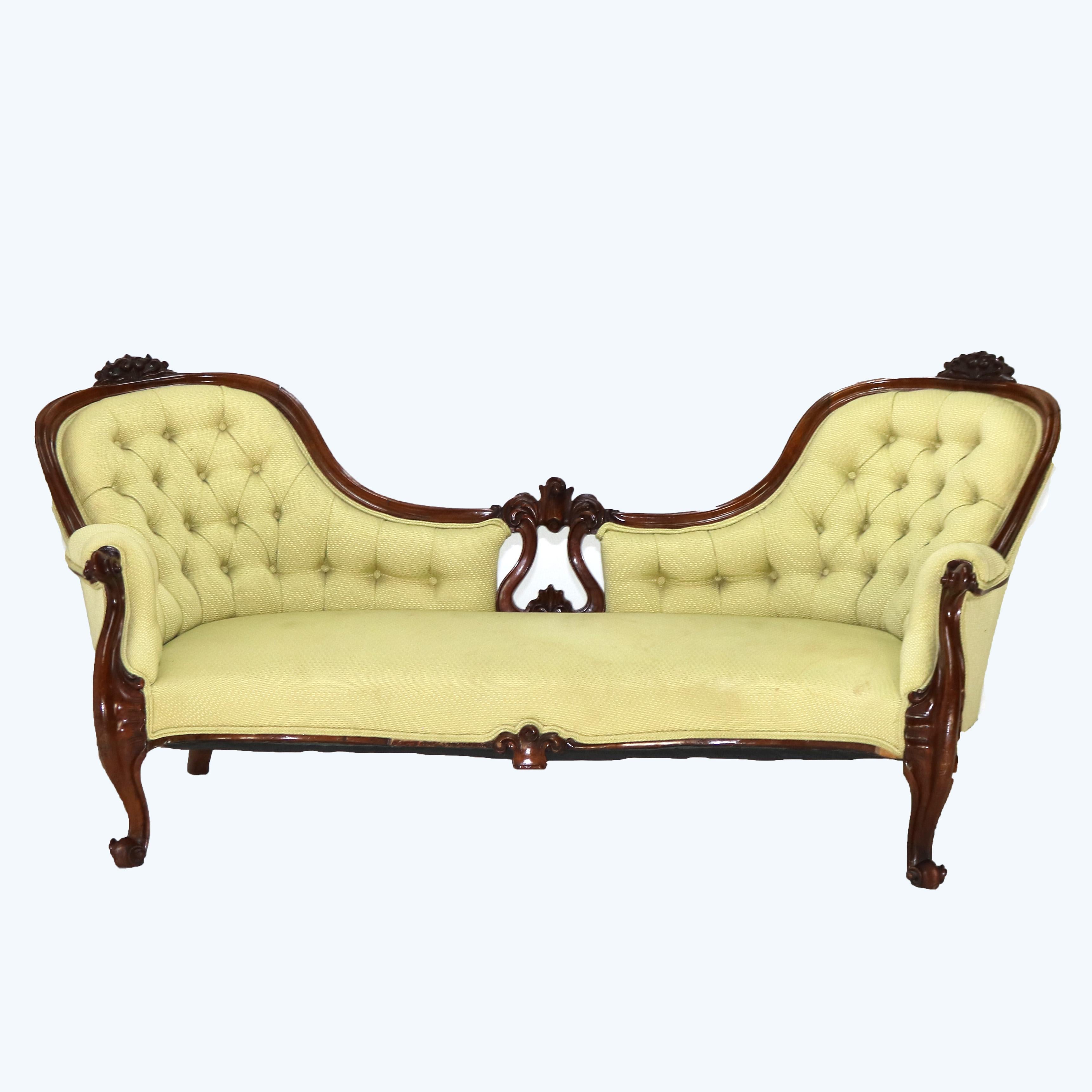 ***Reduced In-House Delivery Rates - Click on “Ask Seller” to Request a Quote***

Antique Victorian Rococo Revival Carved Walnut Button-Back Sofa C1880

Measures- 31