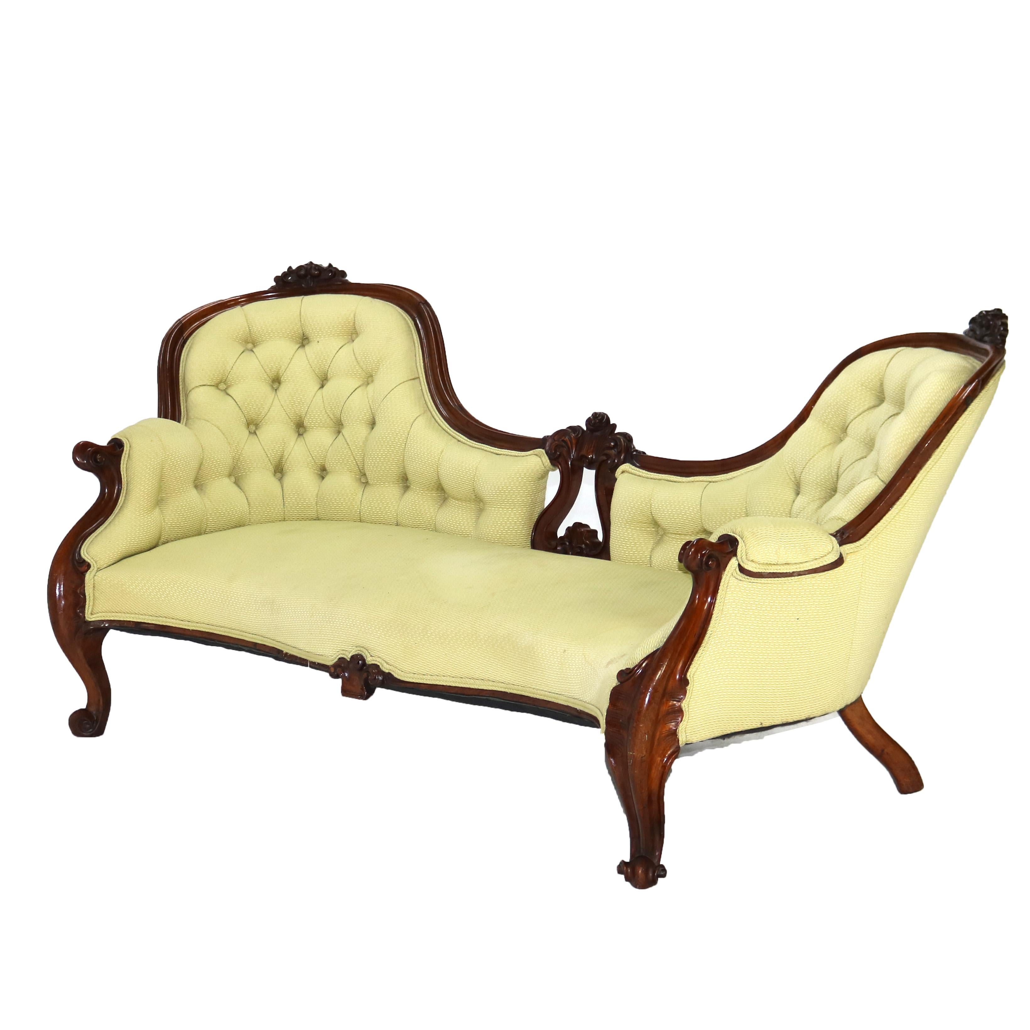 Antique Victorian Rococo Revival Carved Walnut Button-Back Sofa C1880 In Good Condition For Sale In Big Flats, NY