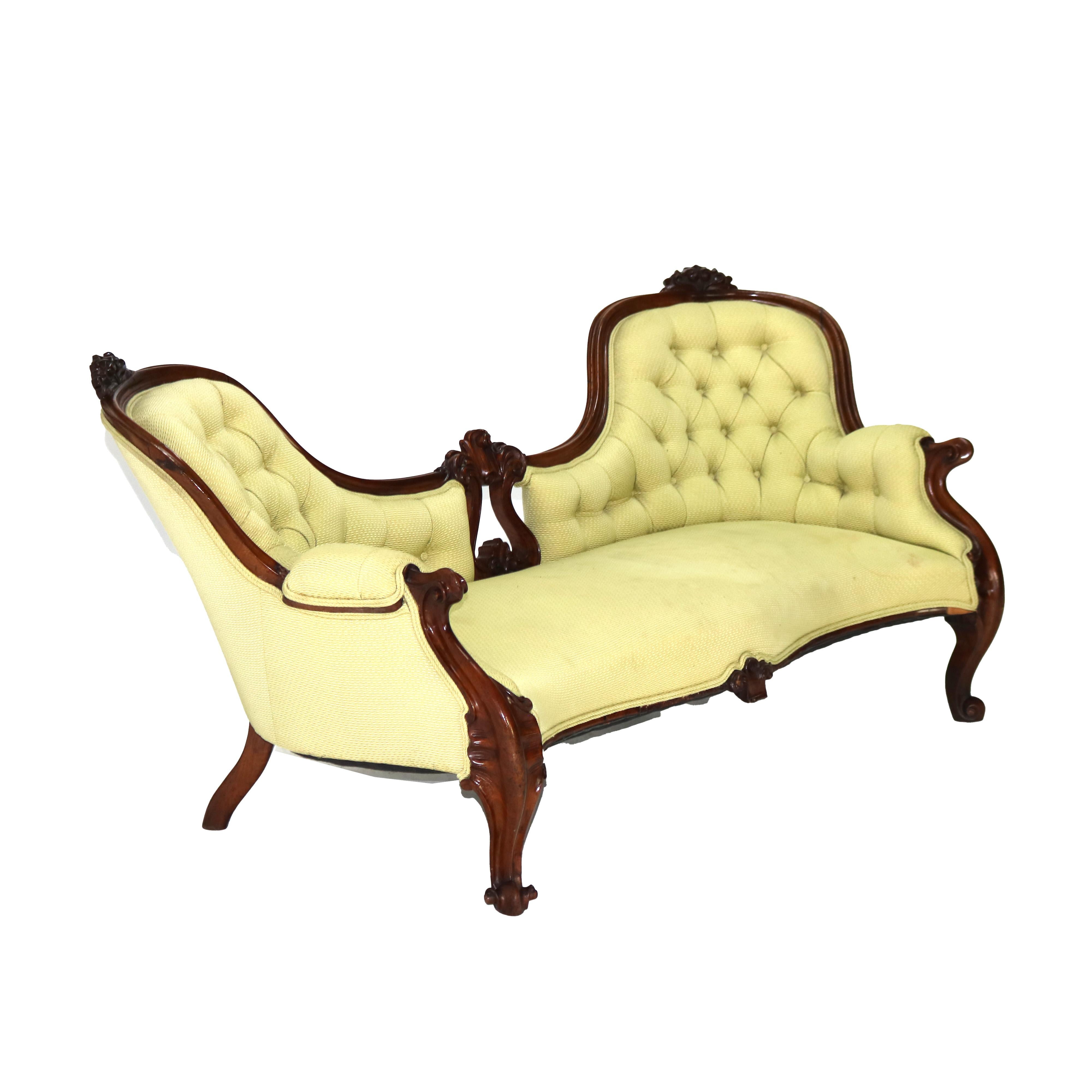 19th Century Antique Victorian Rococo Revival Carved Walnut Button-Back Sofa C1880 For Sale