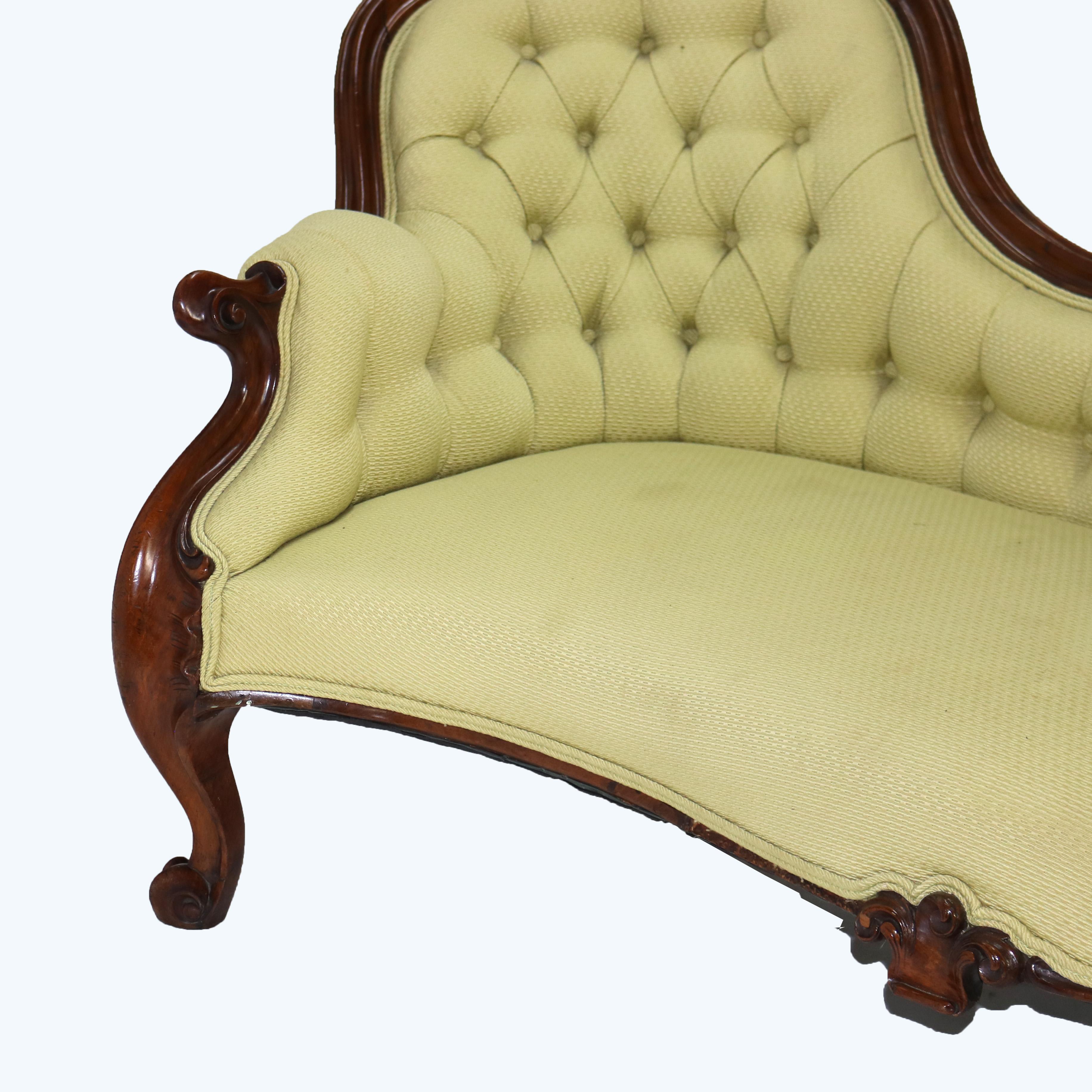 Antique Victorian Rococo Revival Carved Walnut Button-Back Sofa C1880 For Sale 2