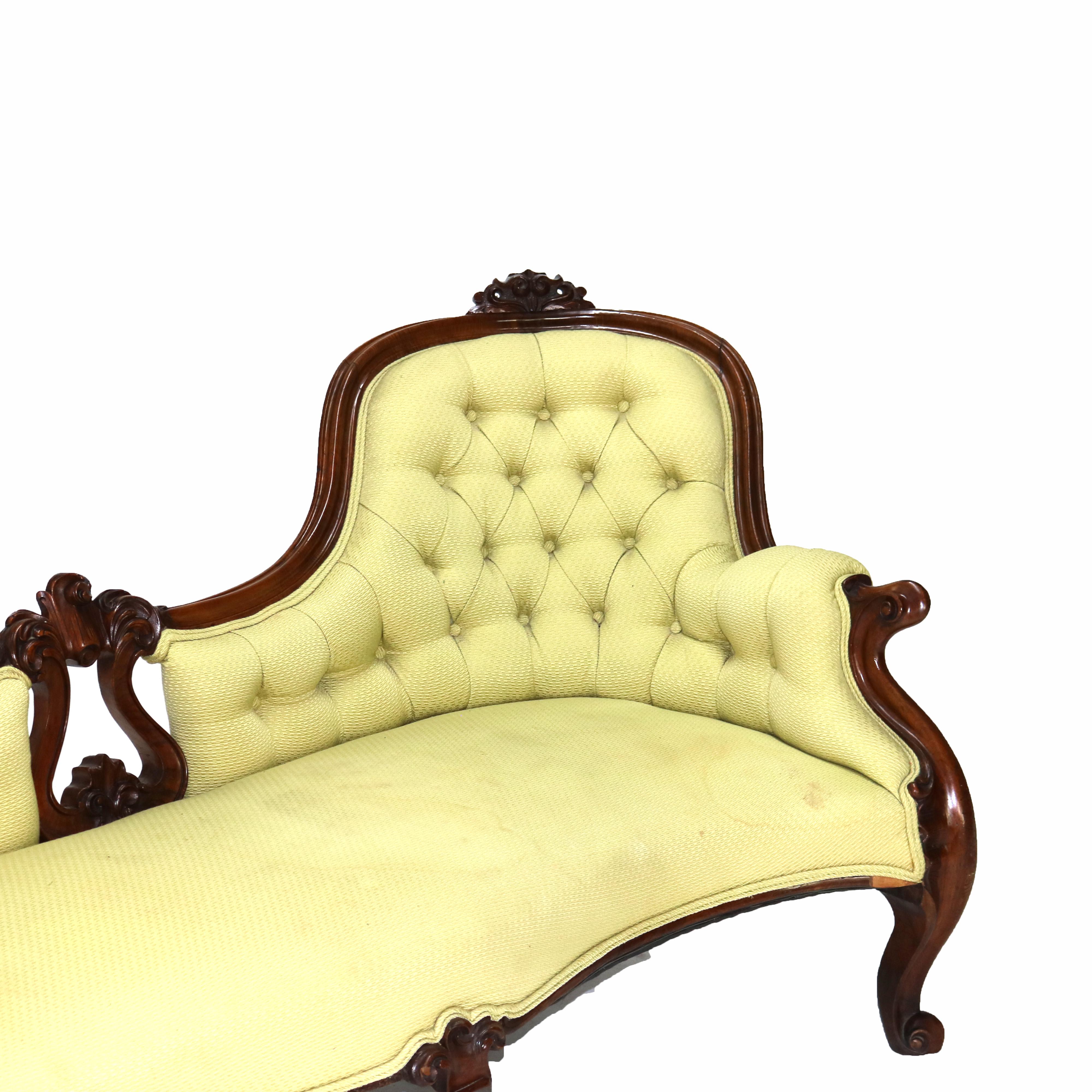 Antique Victorian Rococo Revival Carved Walnut Button-Back Sofa C1880 For Sale 3