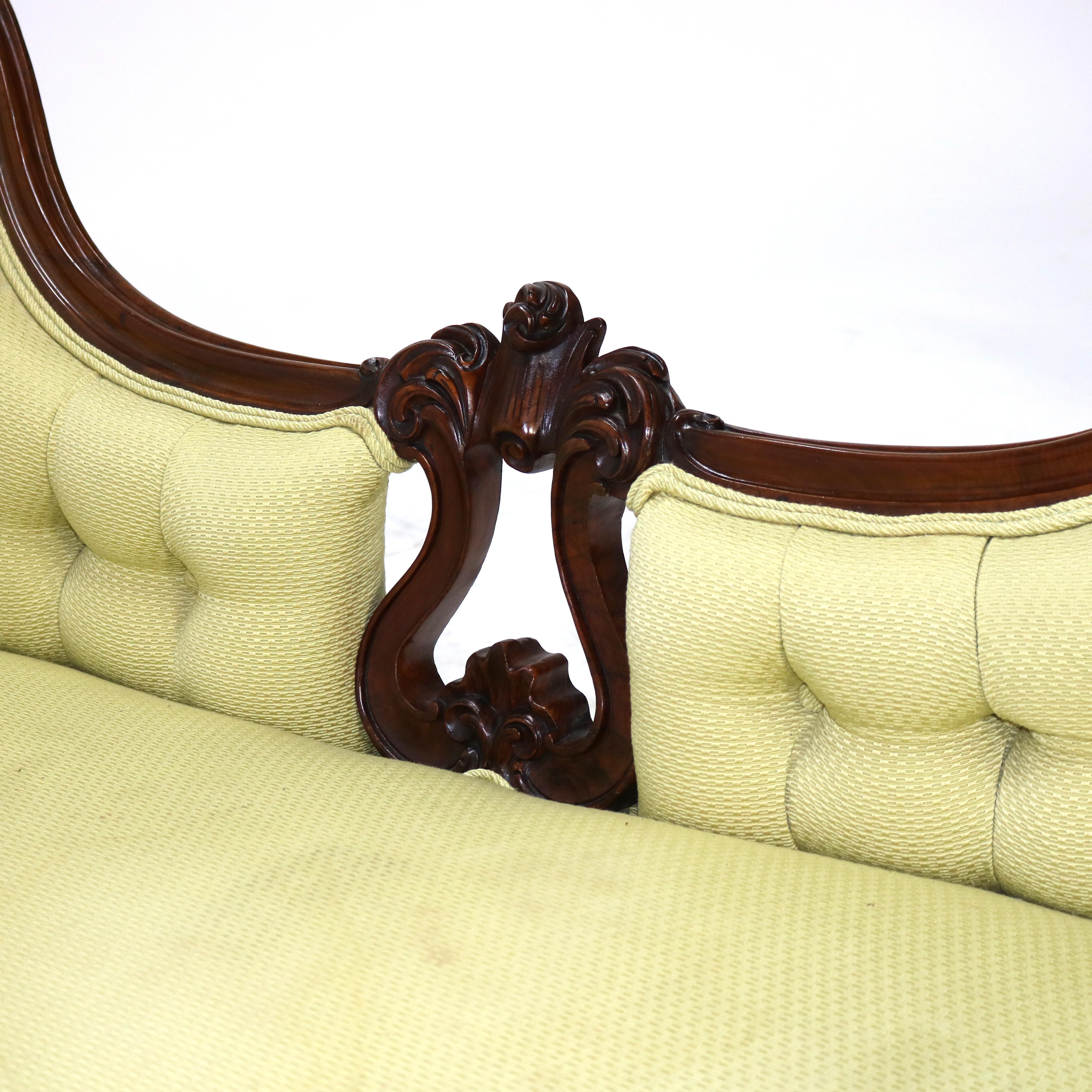 Antique Victorian Rococo Revival Carved Walnut Button-Back Sofa C1880 For Sale 4