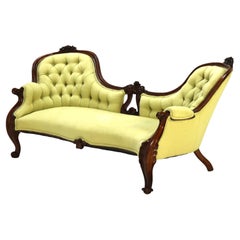 Antique Victorian Rococo Revival Carved Walnut Button-Back Sofa C1880