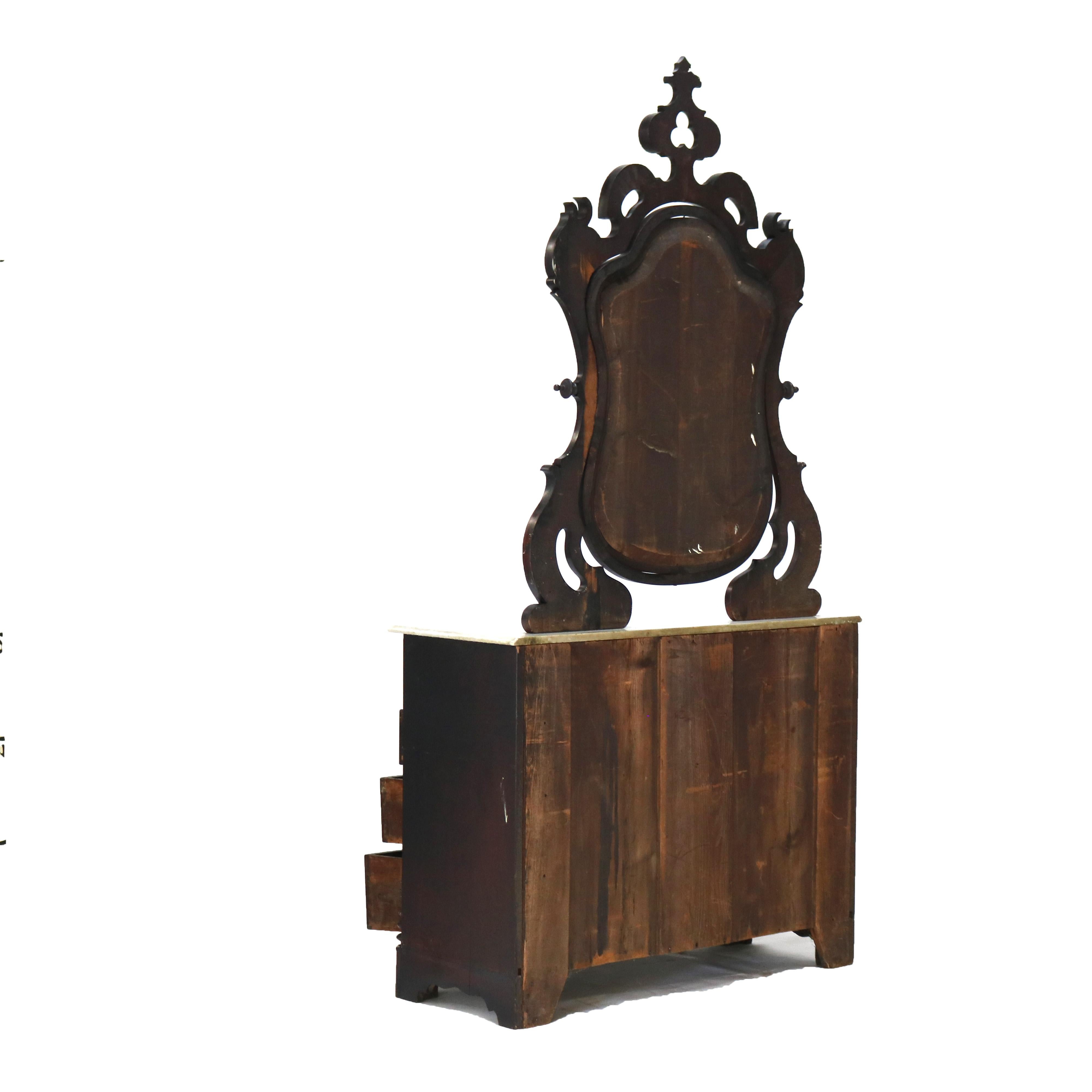 Antique Victorian Rococo Revival Walnut Marble Top Four-Drawer Dresser For Sale 11