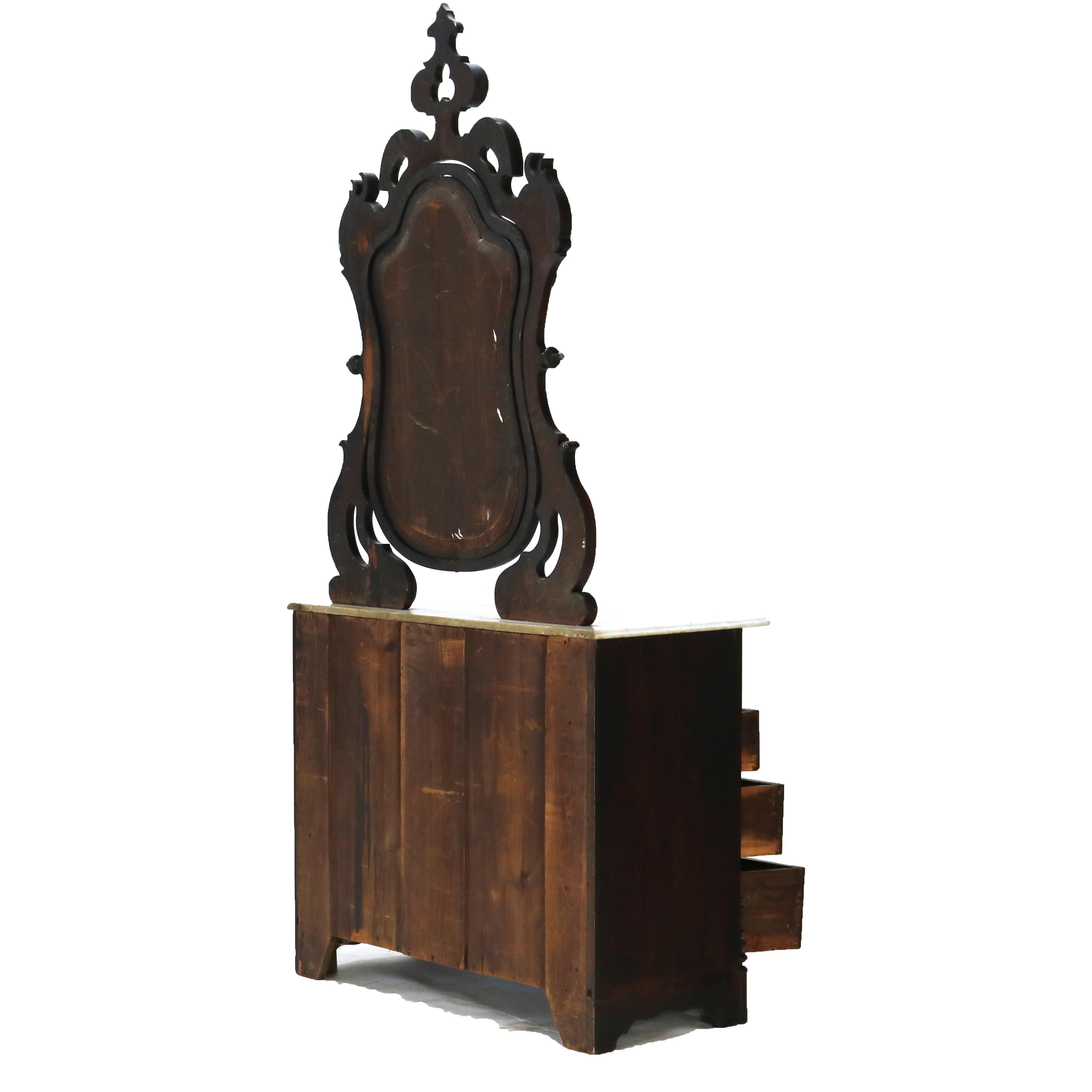 Antique Victorian Rococo Revival Walnut Marble Top Four-Drawer Dresser For Sale 12
