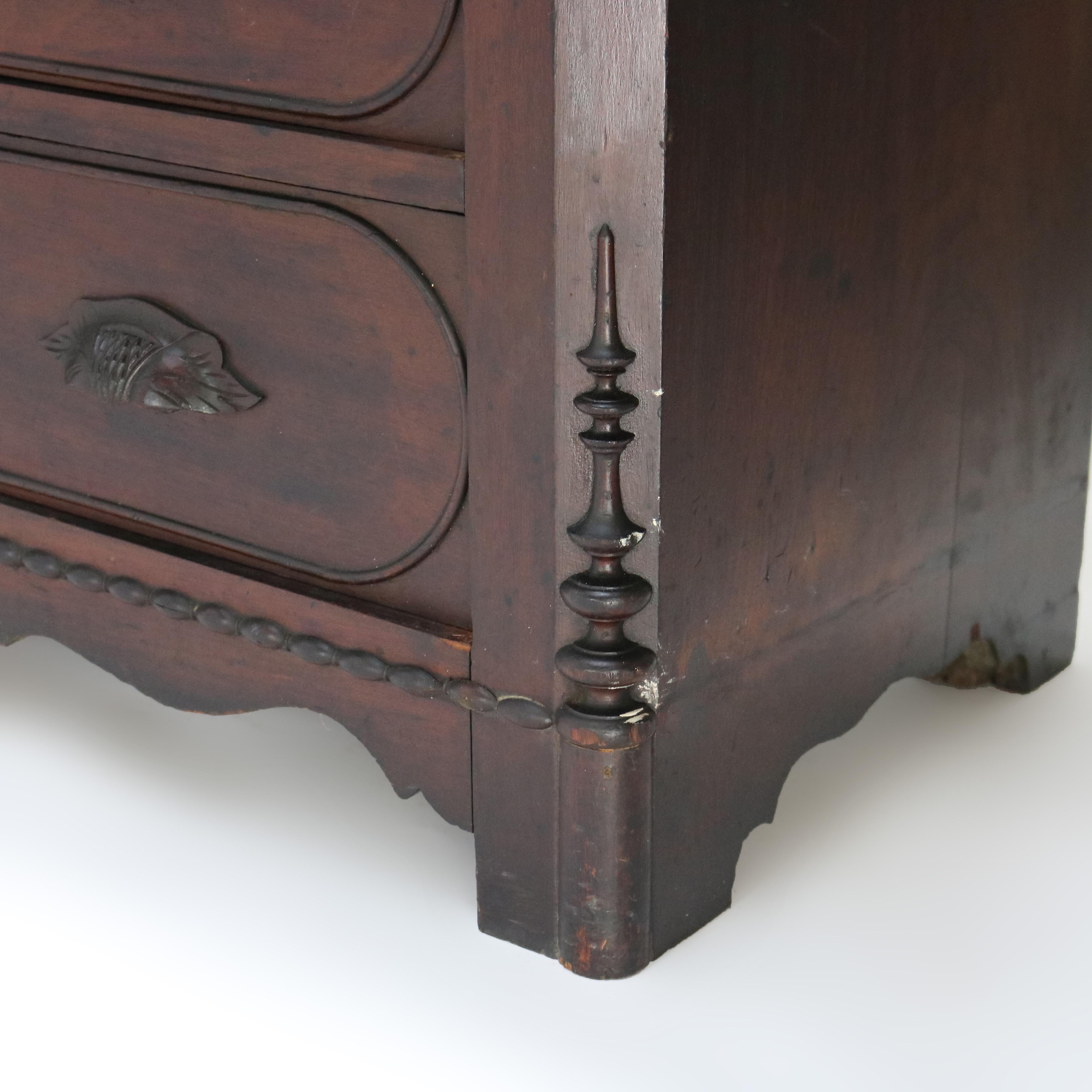 ***Reduced In-House Delivery Rates - Click on “Ask Seller” to Request a Quote***
Antique Victorian Rococo Revival Walnut Marble Top 4 Drawer Dresser With Mirror C1890.     
Measures - 90