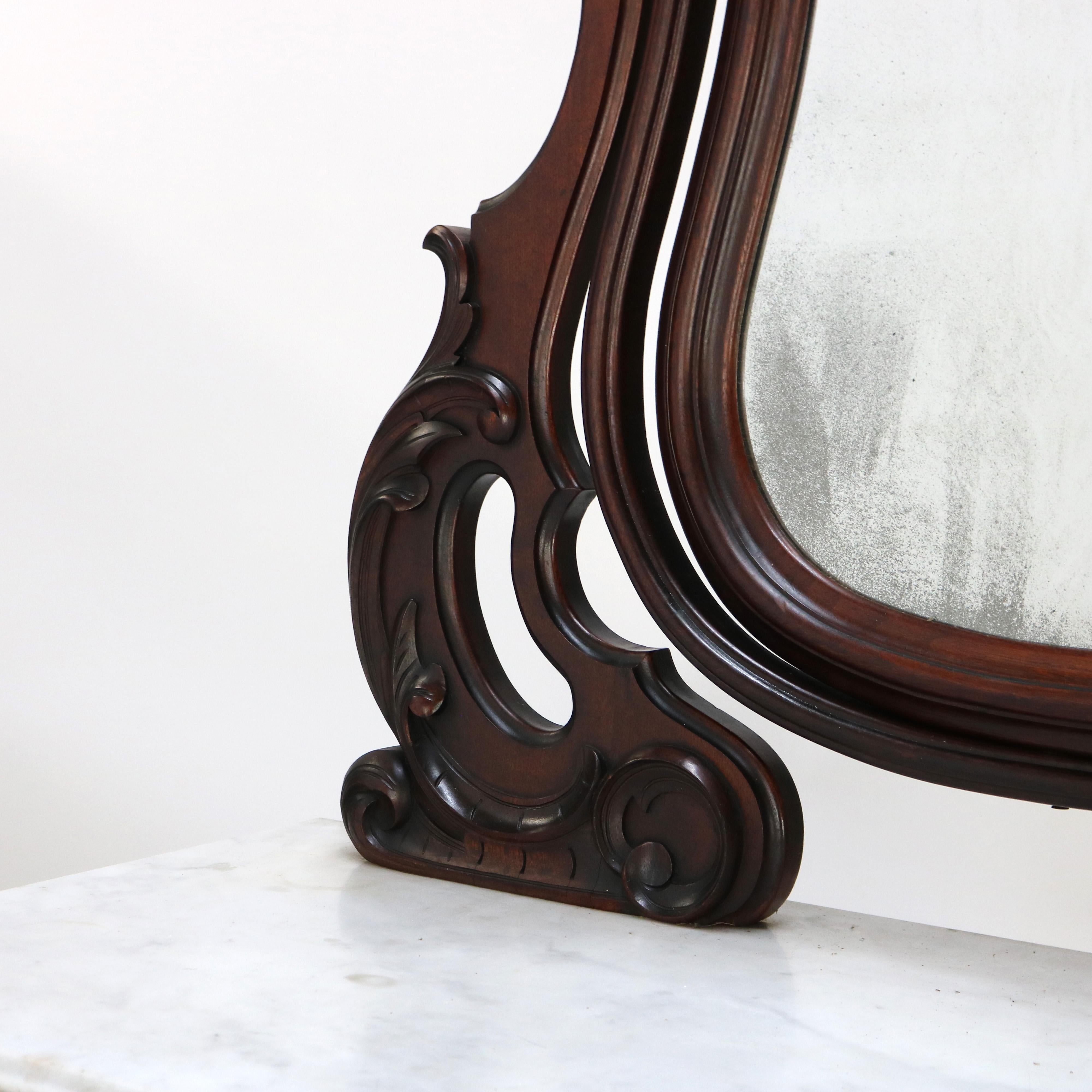 Antique Victorian Rococo Revival Walnut Marble Top Four-Drawer Dresser For Sale 4