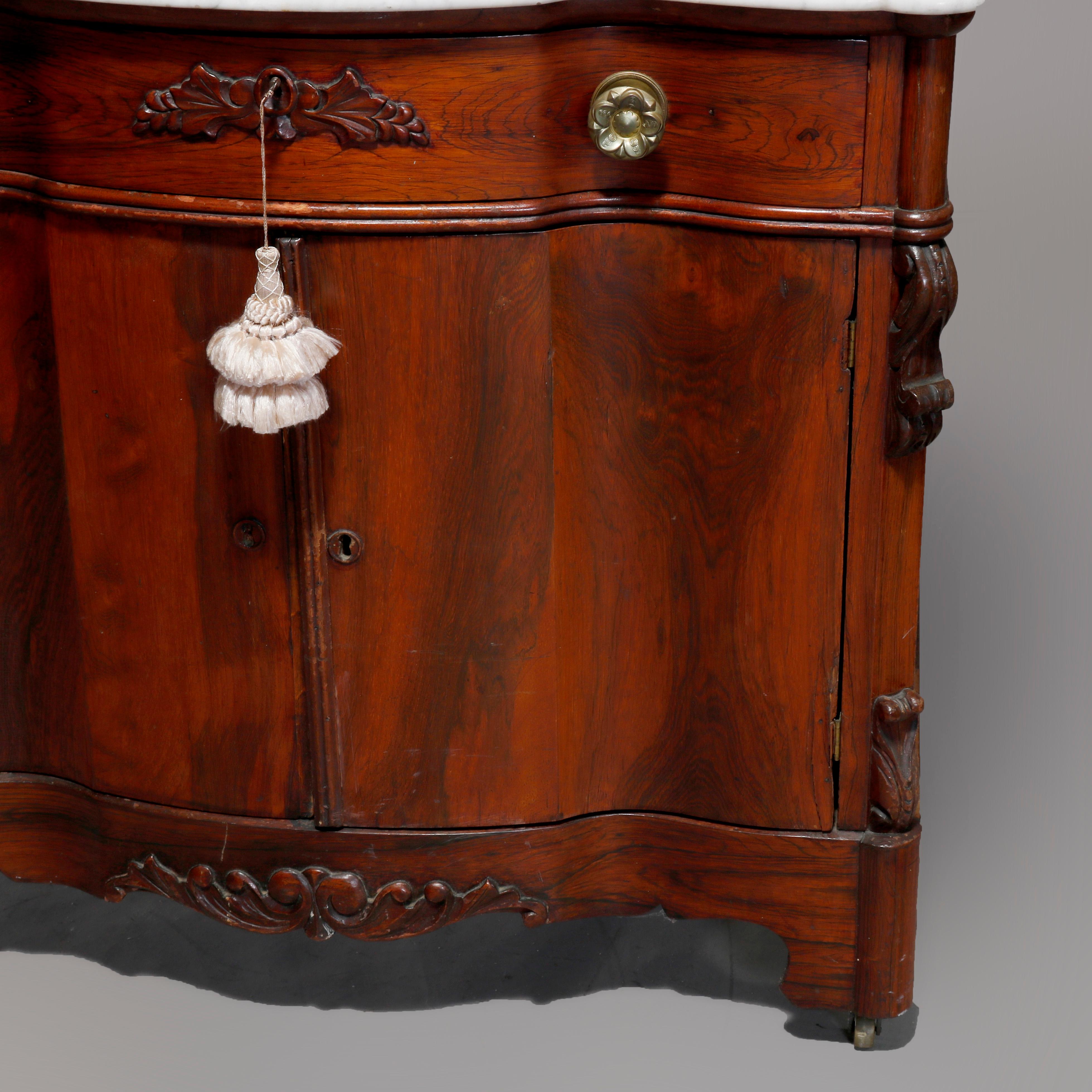 Antique Victorian Rococo Rosewood and Marble Top Commode, circa 1860 7