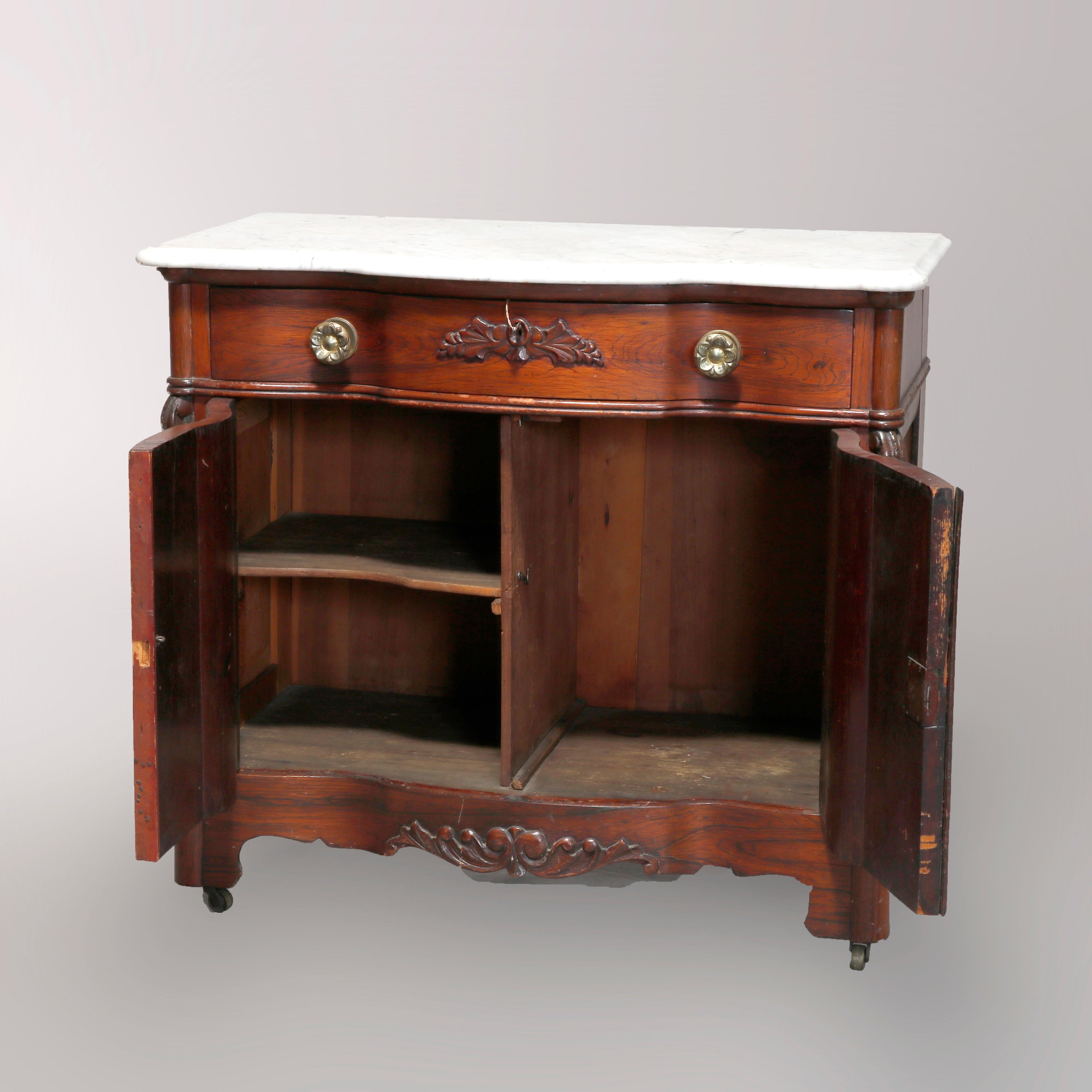 Antique Victorian Rococo Rosewood and Marble Top Commode, circa 1860 2