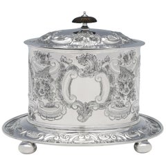 Antique, Victorian, Rococo, Sterling Silver Biscuit Box Made in 1901