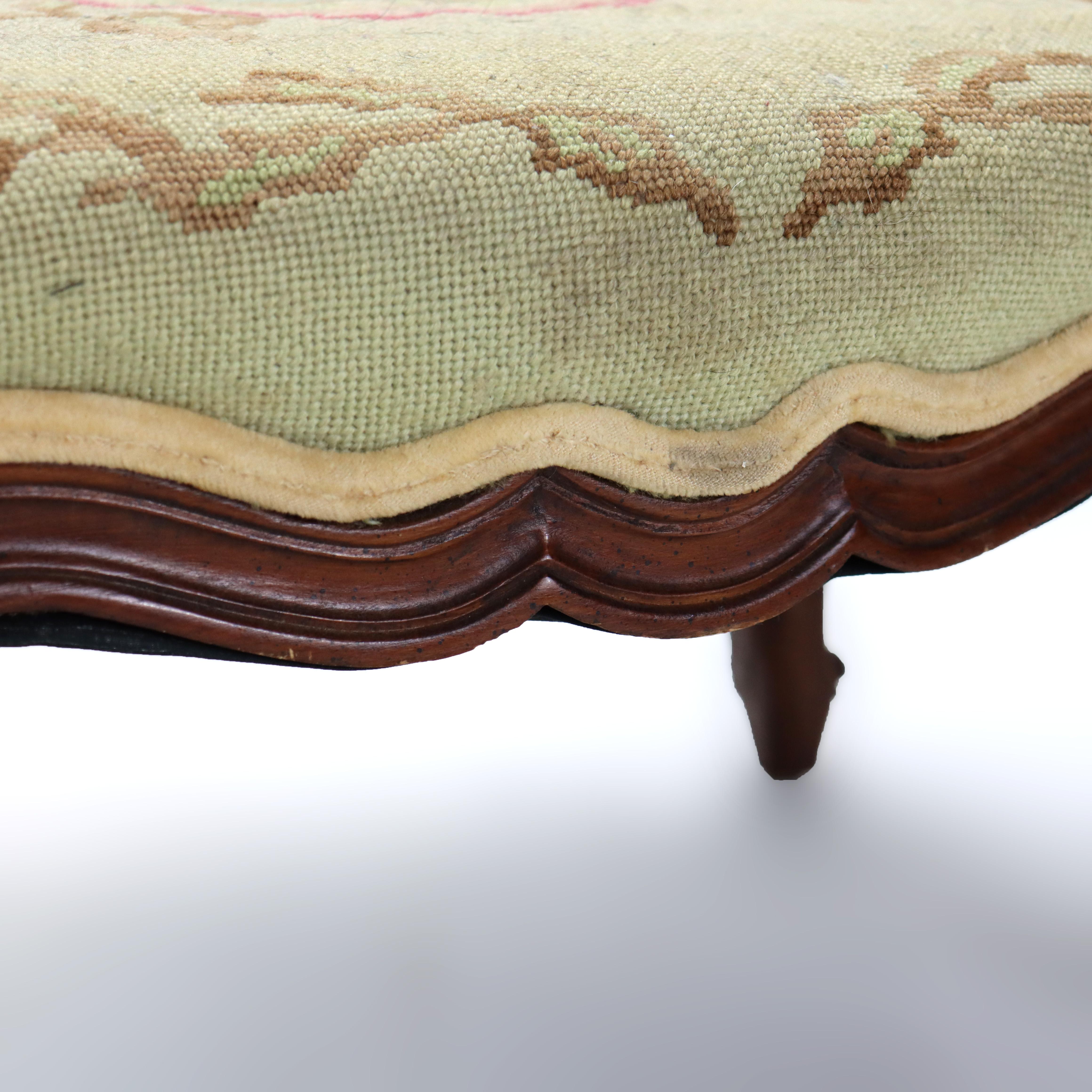 Antique Victorian Rococo Style Carved Walnut Tapestry Footstool C1890 For Sale 7