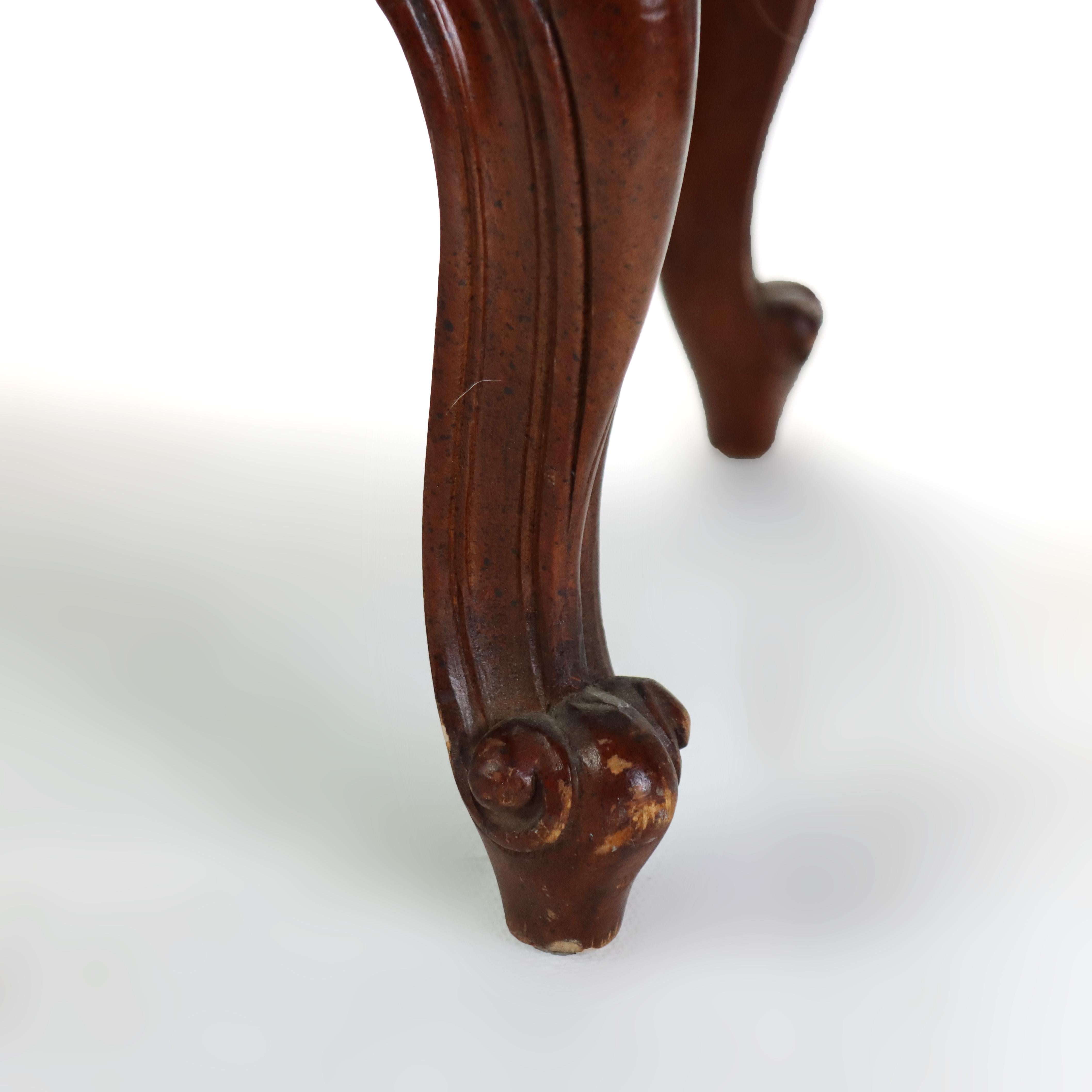 Antique Victorian Rococo Style Carved Walnut Tapestry Footstool C1890 In Good Condition For Sale In Big Flats, NY