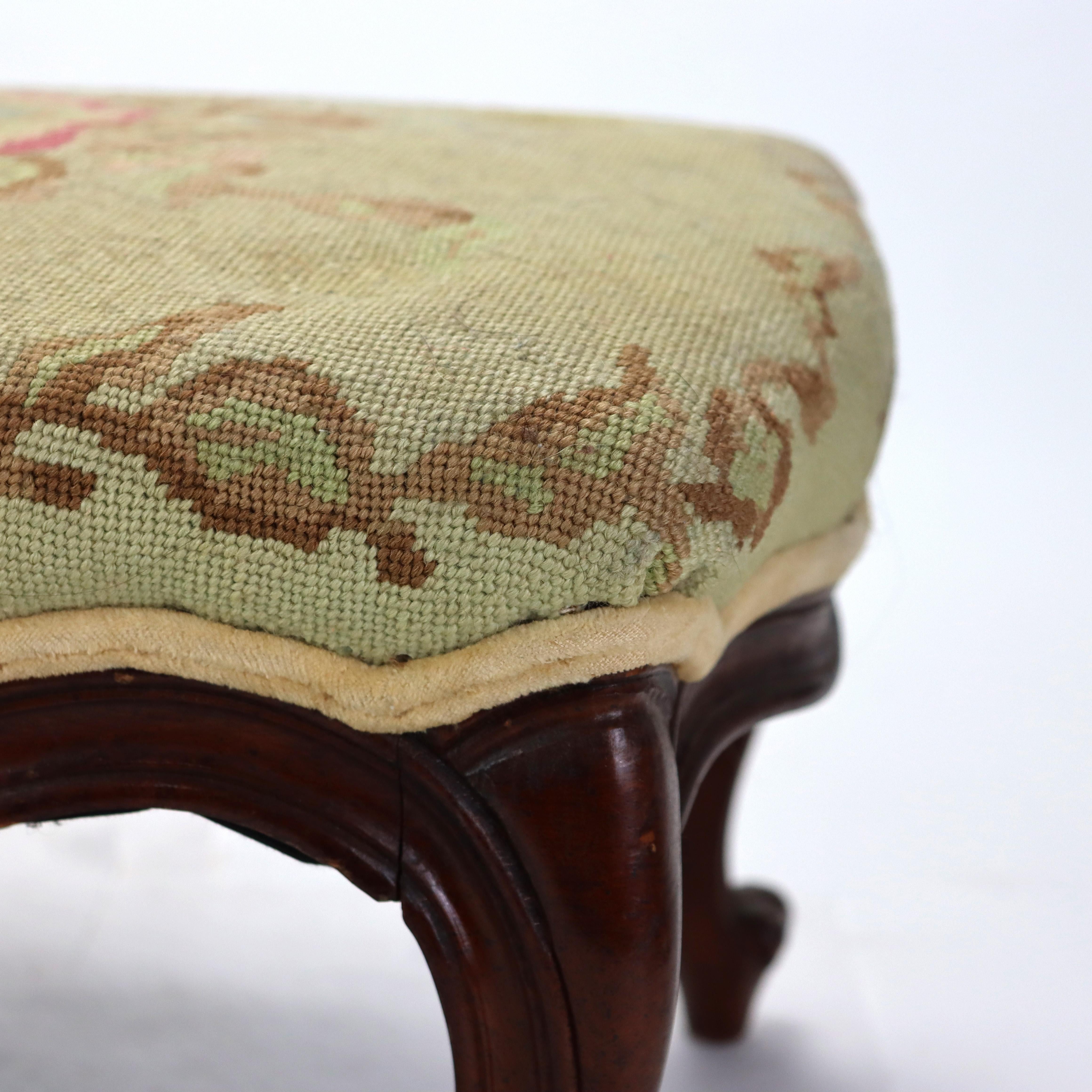 19th Century Antique Victorian Rococo Style Carved Walnut Tapestry Footstool C1890 For Sale
