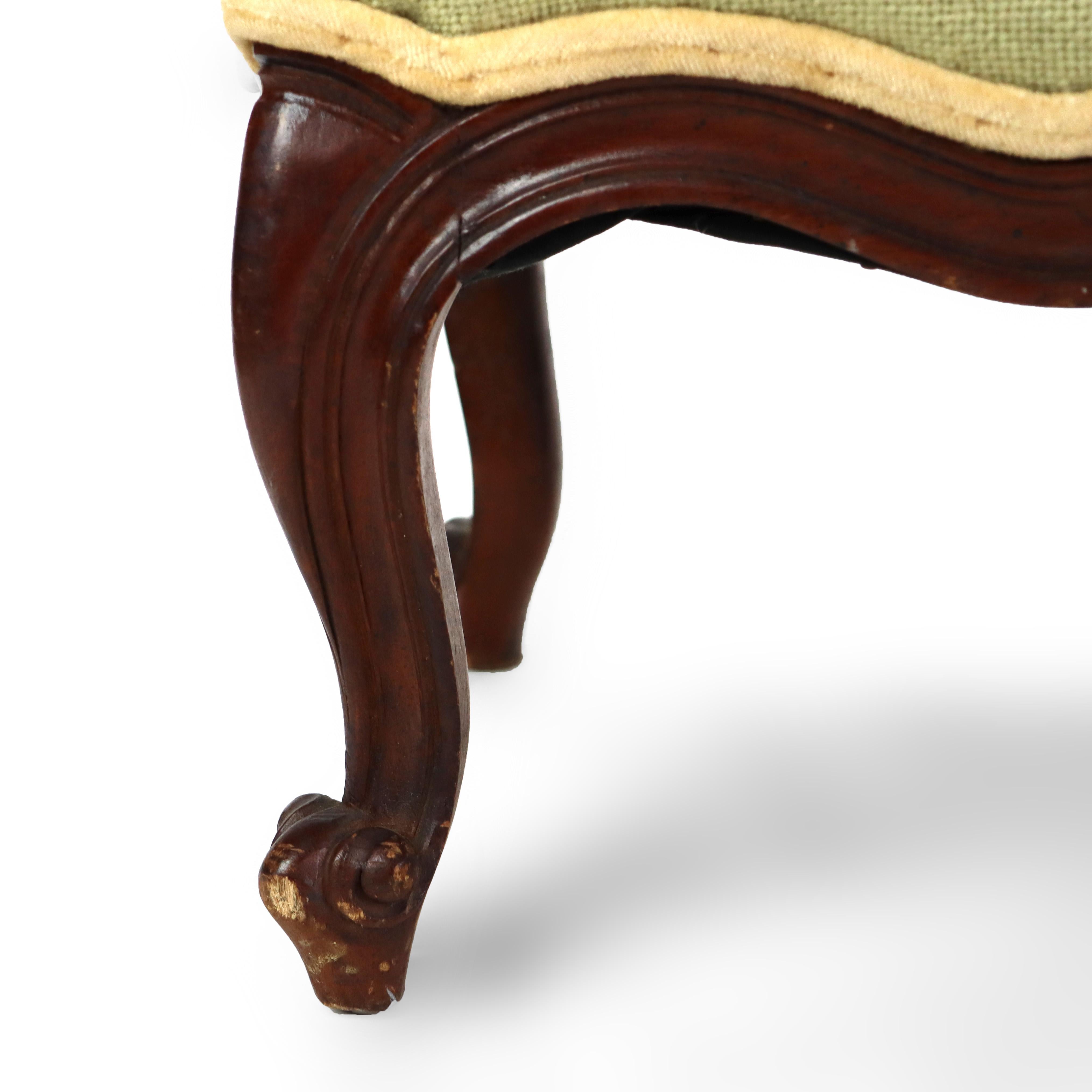 Antique Victorian Rococo Style Carved Walnut Tapestry Footstool C1890 For Sale 1