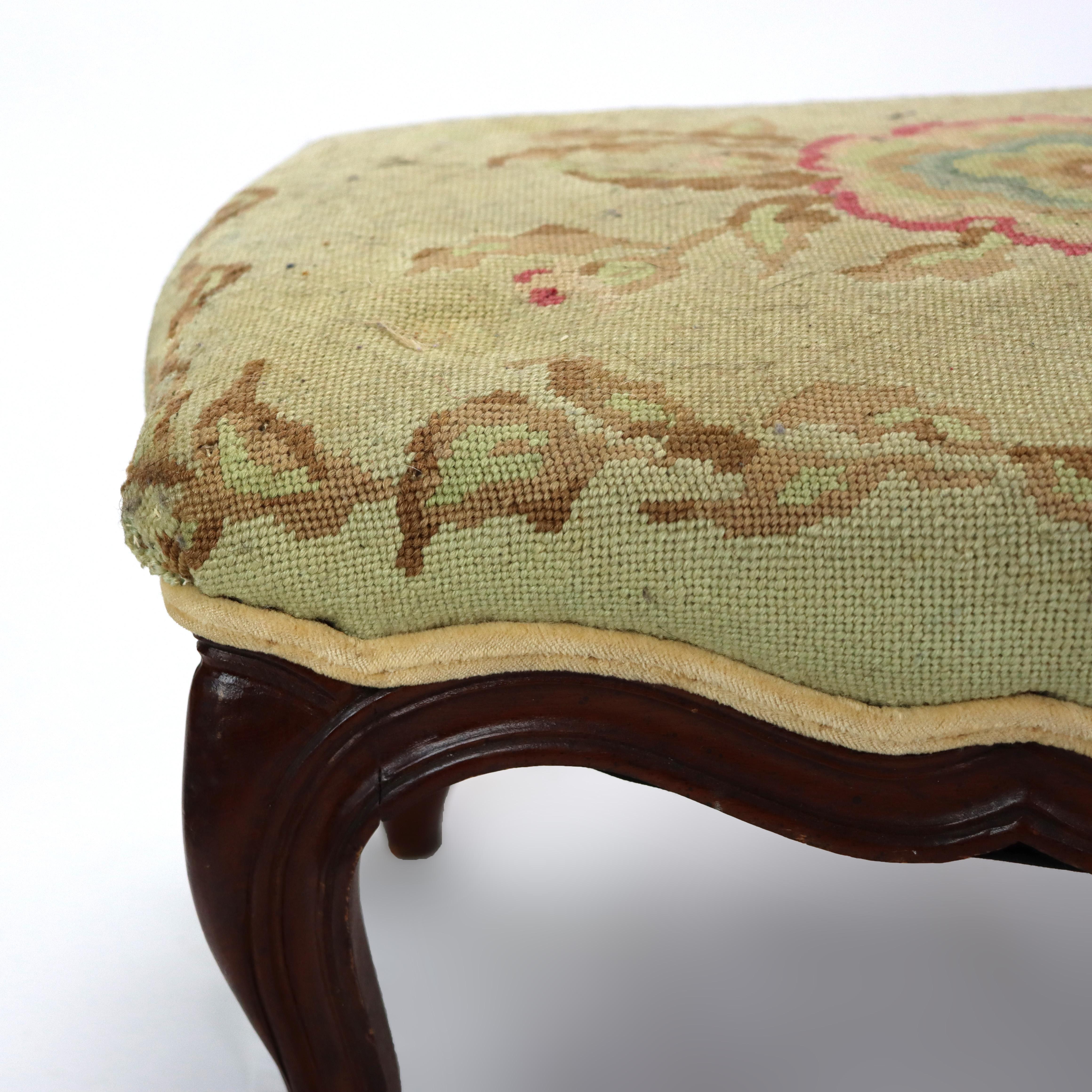 Antique Victorian Rococo Style Carved Walnut Tapestry Footstool C1890 For Sale 2
