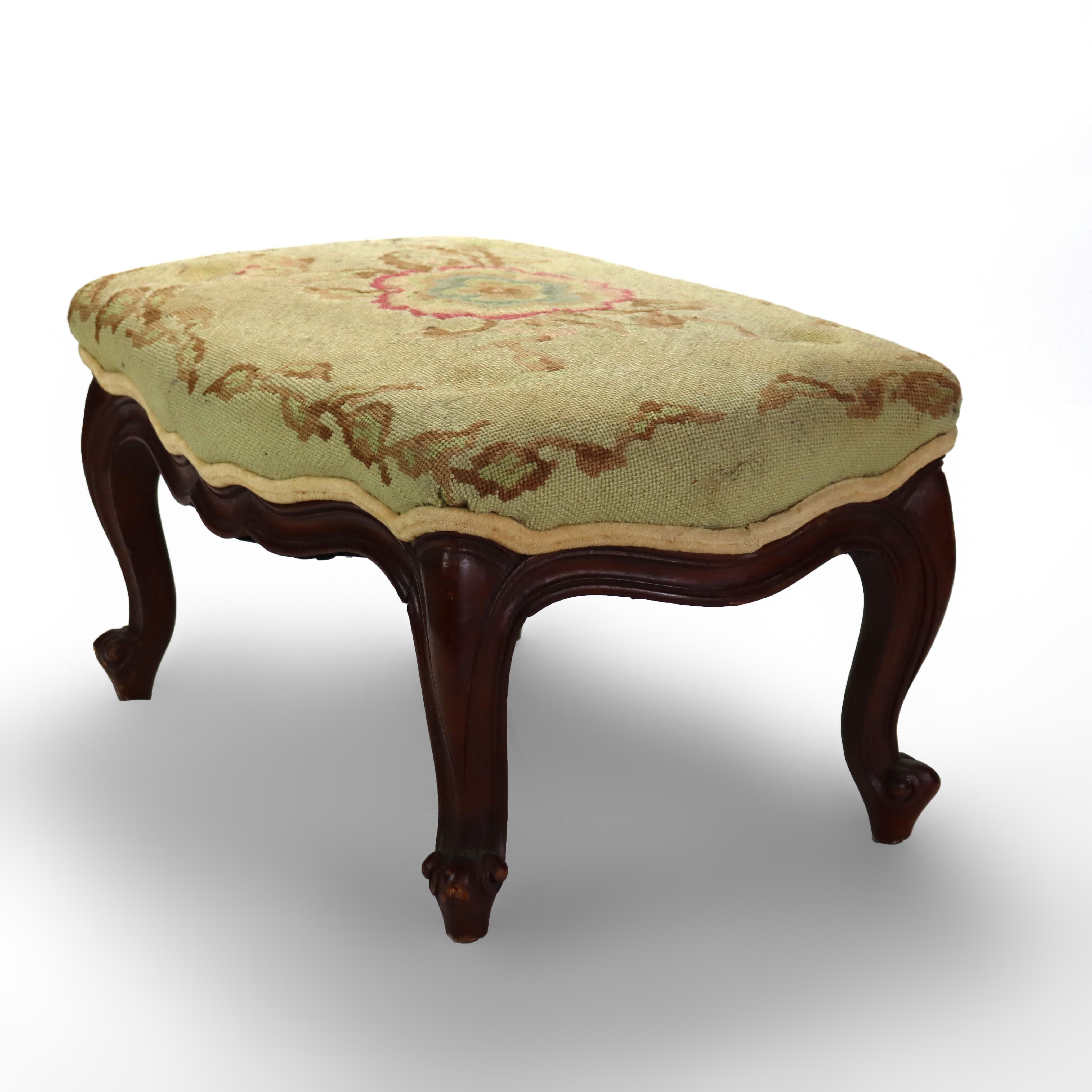 Antique Victorian Rococo Style Carved Walnut Tapestry Footstool C1890 For Sale 3