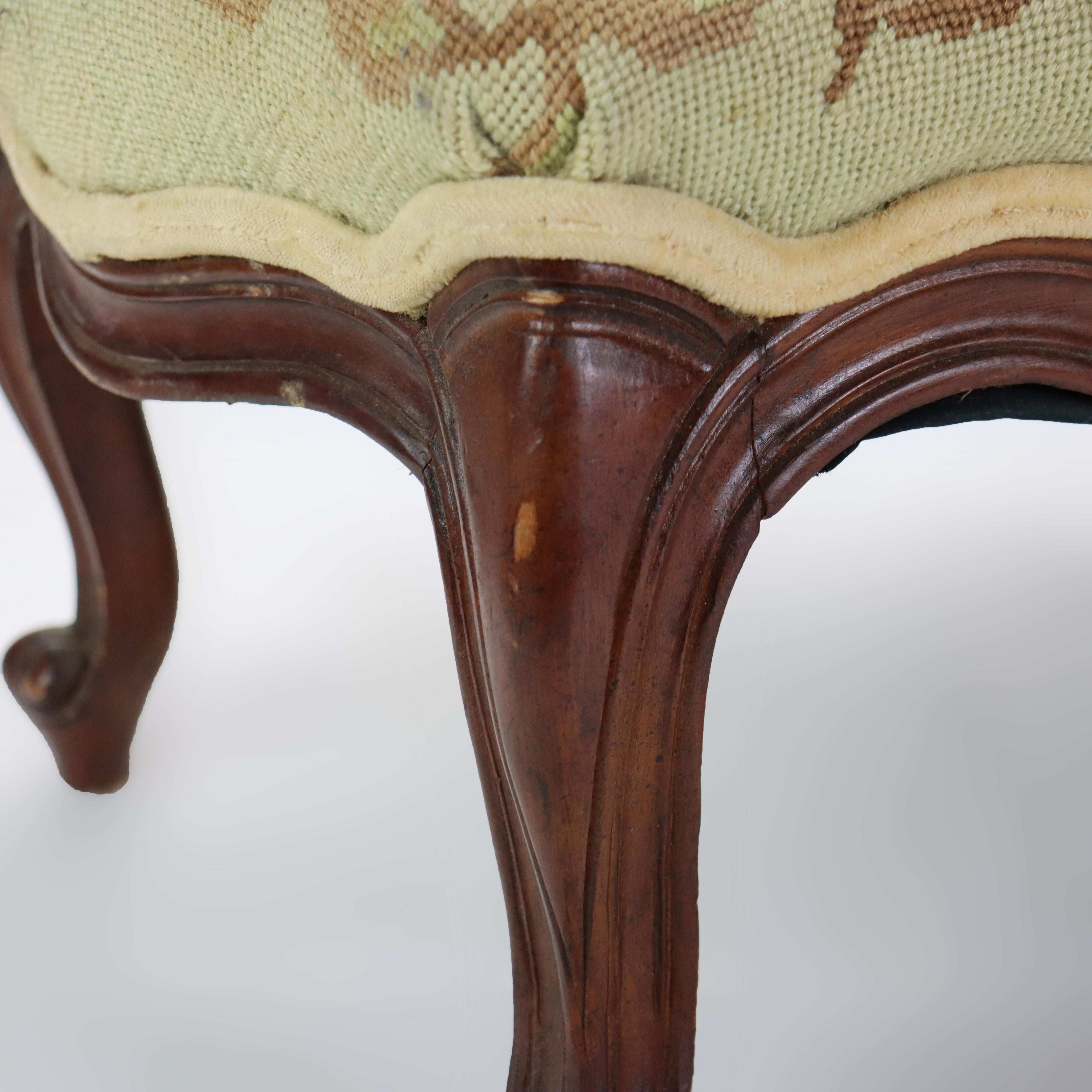 Antique Victorian Rococo Style Carved Walnut Tapestry Footstool C1890 For Sale 5