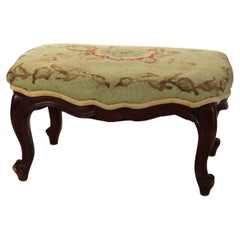Antique Victorian Rococo Style Carved Walnut Tapestry Footstool C1890