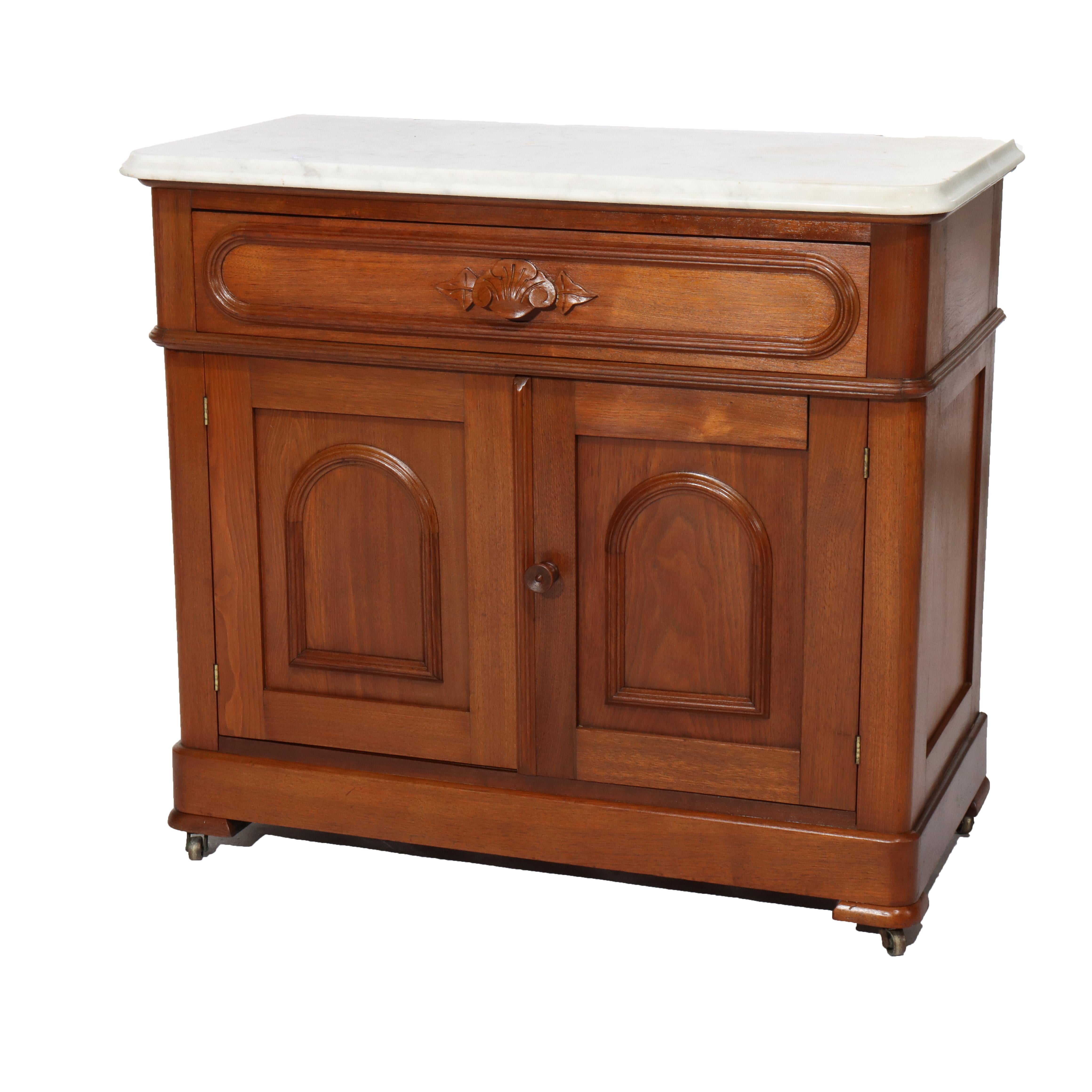 Antique Victorian Rococo Walnut Marble Top Washstand C1880 In Good Condition For Sale In Big Flats, NY