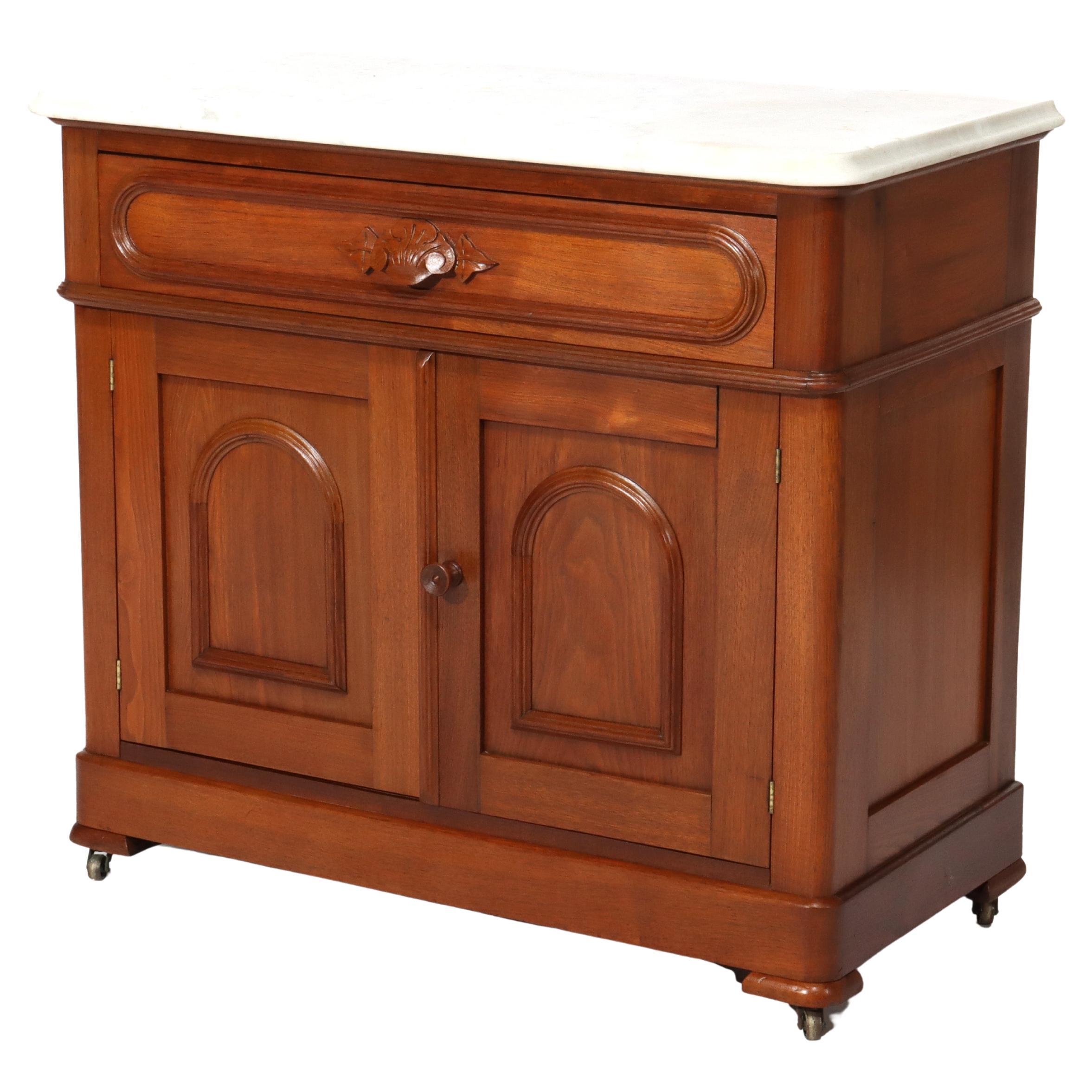 Antique Victorian Rococo Walnut Marble Top Washstand C1880