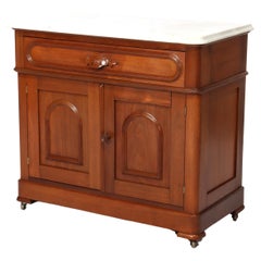 Antique Victorian Rococo Walnut Marble Top Washstand C1880