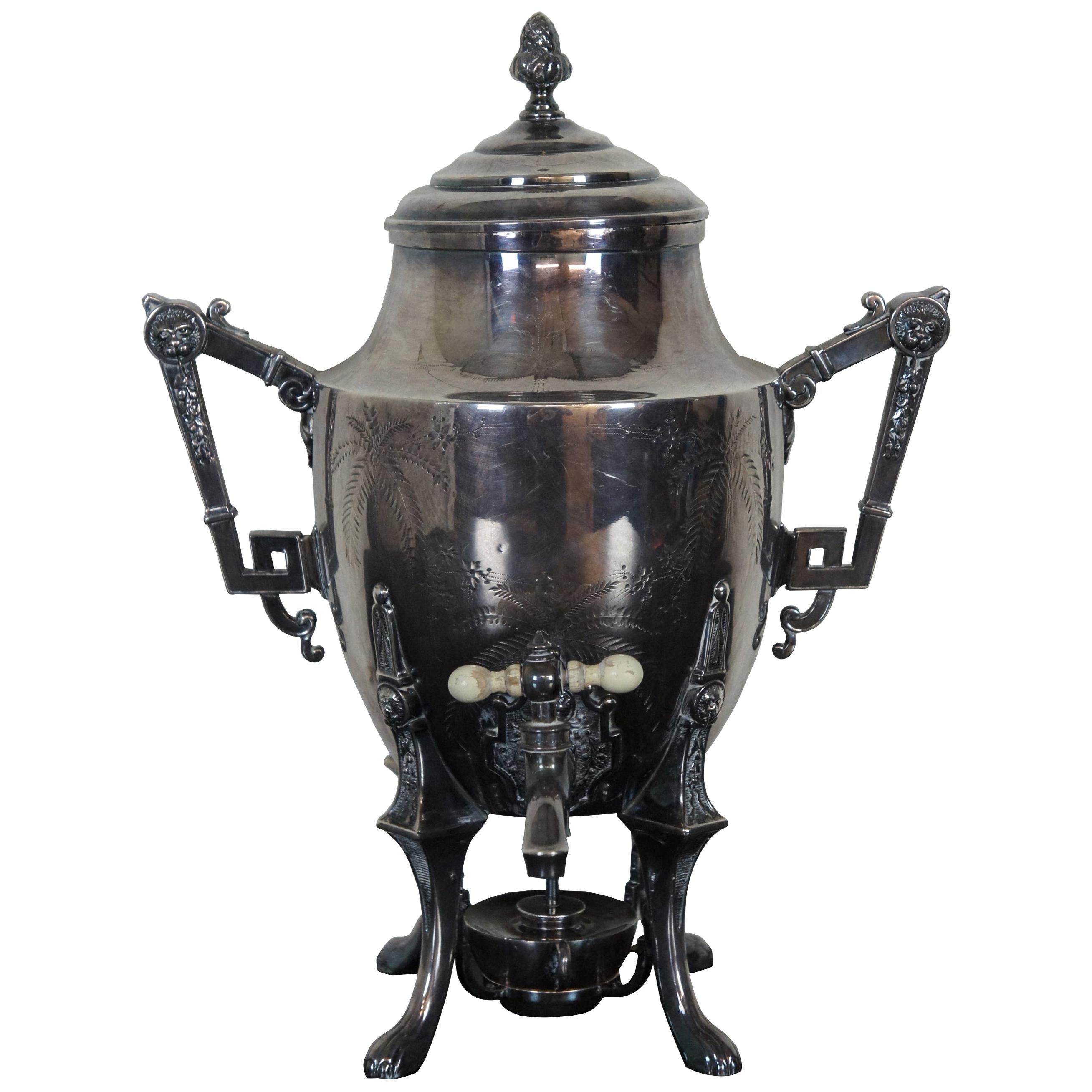 Antique Victorian Rogers Smith Repousse Silver Plate Tea Coffee Urn Samovar