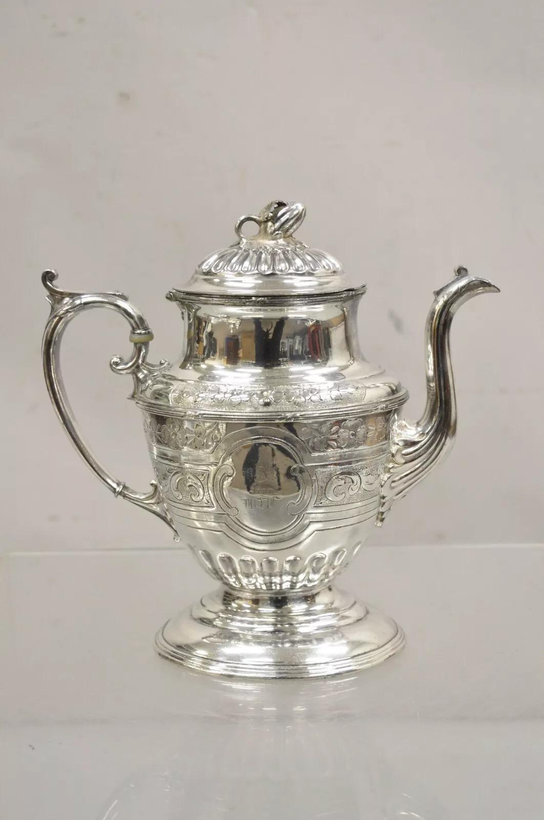 Antique Victorian Rogers Smith Silver Plated Tea Kettle Teapot with Monogram 