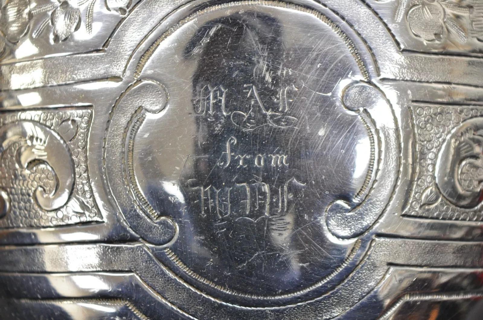 Inconnu Bouilloire à thé antique victorienne Rogers Smith en métal argenté avec monogramme en vente
