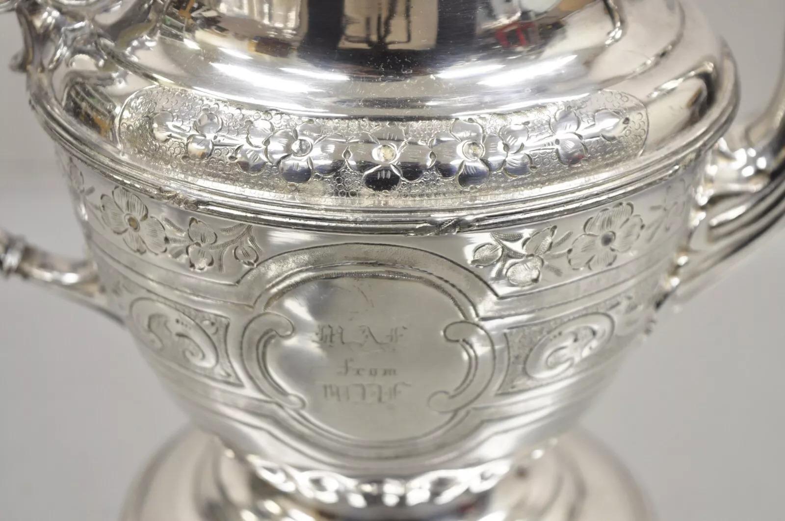 Bouilloire à thé antique victorienne Rogers Smith en métal argenté avec monogramme en vente 1