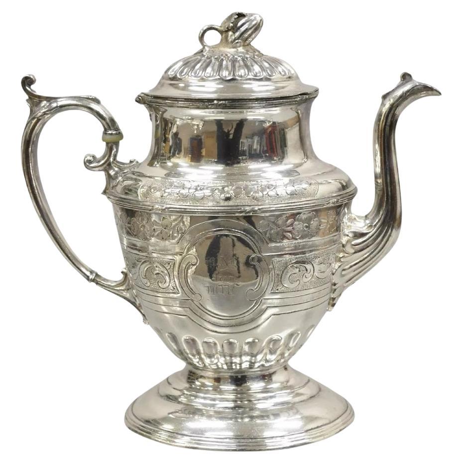 Antique Victorian Rogers Smith Silver Plated Tea Kettle Teapot with Monogram