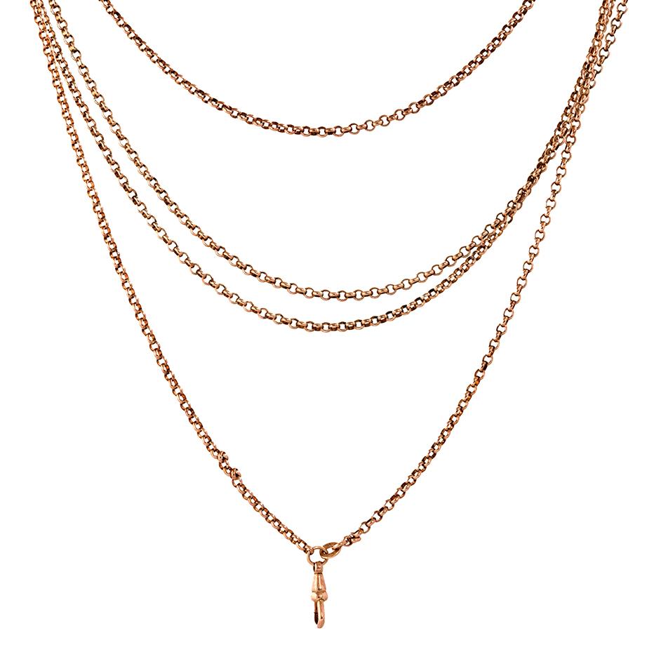 Antica collana vittoriana con catena di protezione lunga e arrotolata in oro In condizioni buone in vendita a London, GB