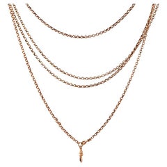 Antique Victorian Rolled Gold Long Guard Chain Necklace