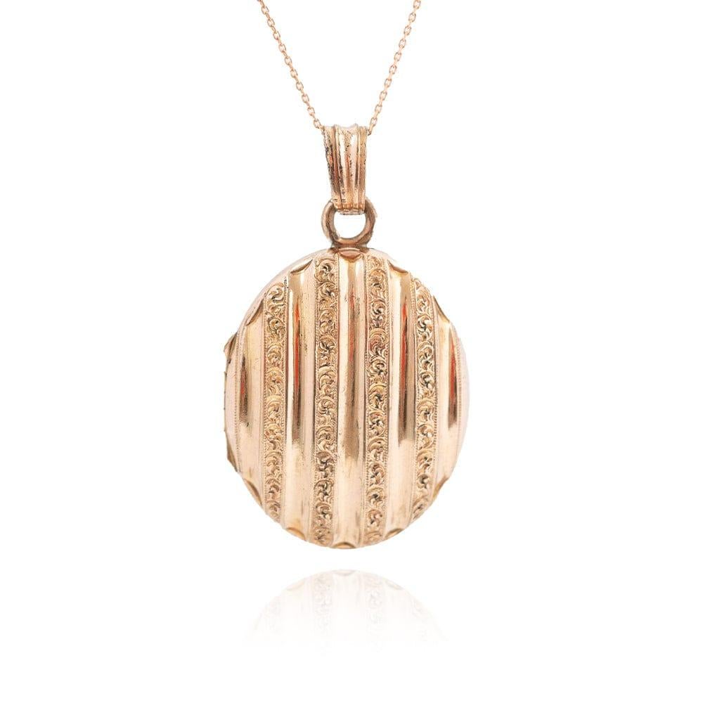 Antike viktorianische gerollt Gold Oval Medaillon Halskette Damen im Angebot