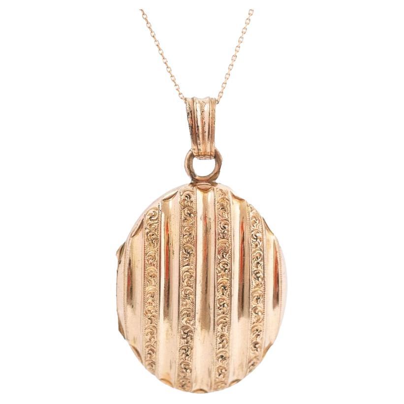 Antique Victorian Rolled Gold Oval Locket Necklace For Sale