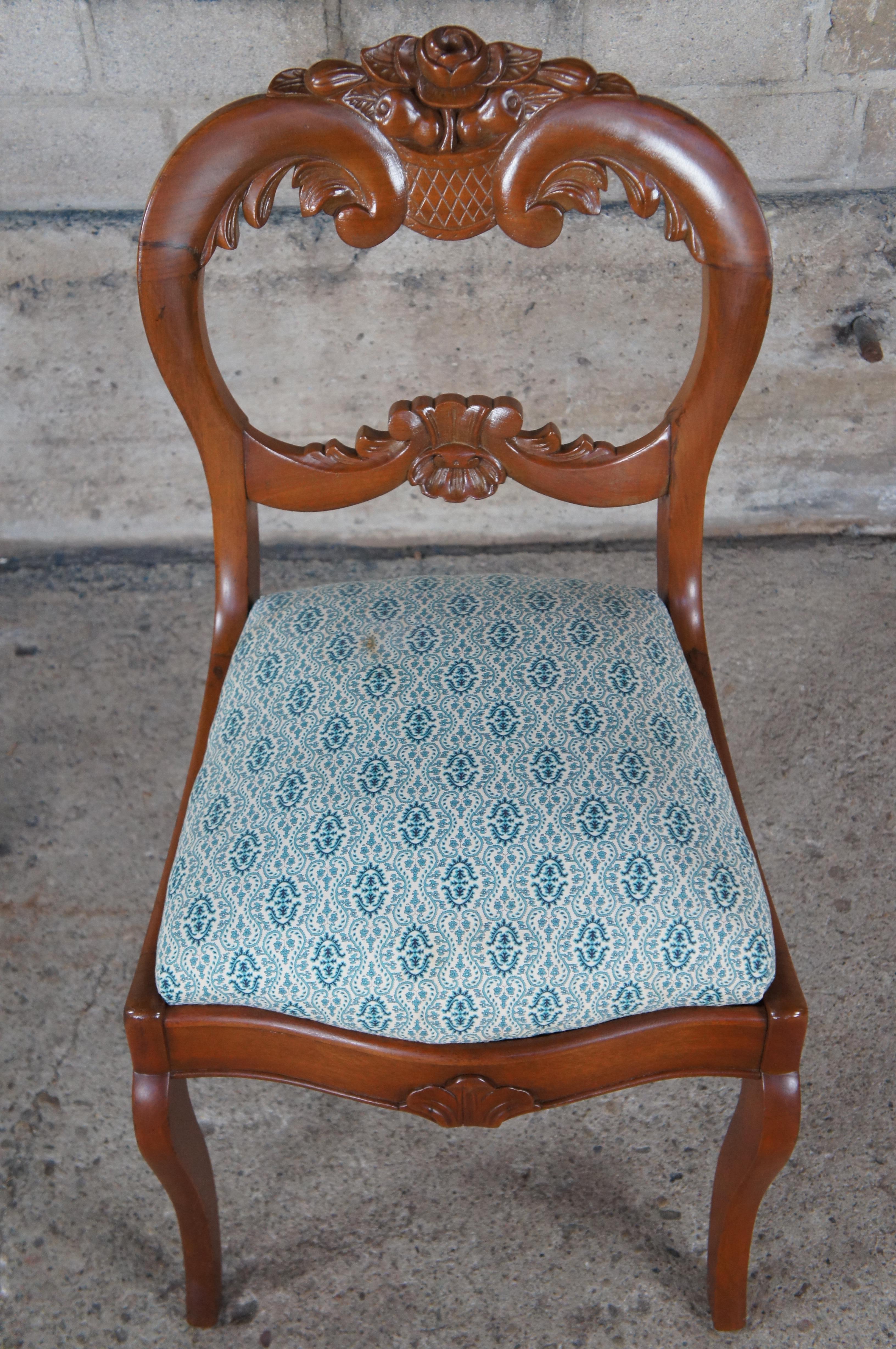19th Century Antique Victorian Rose Carved Walnut Balloon Back Parlor Vanity Desk Chair For Sale