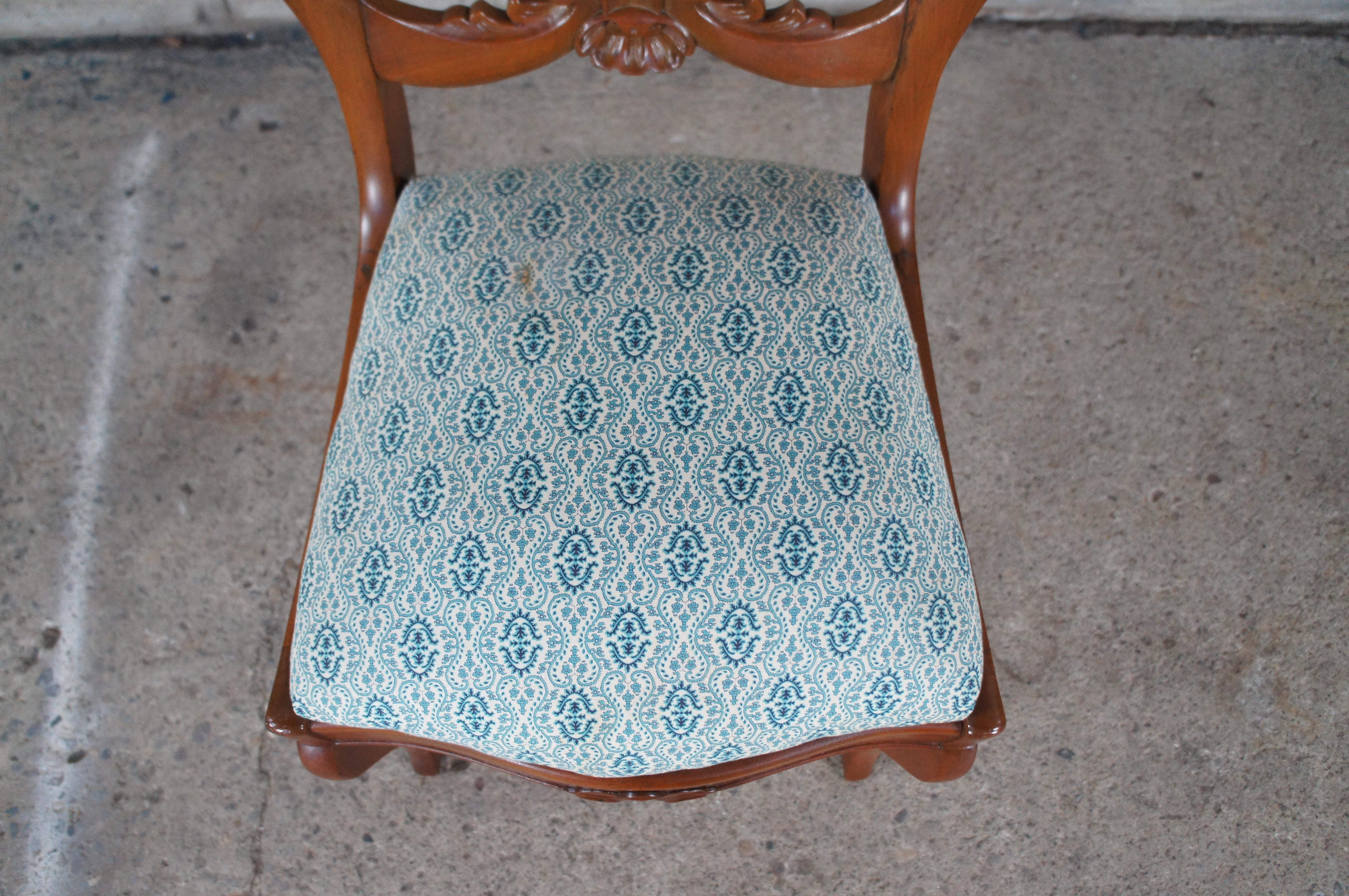 Antique Victorian Rose Carved Walnut Balloon Back Parlor Vanity Desk Chair For Sale 1