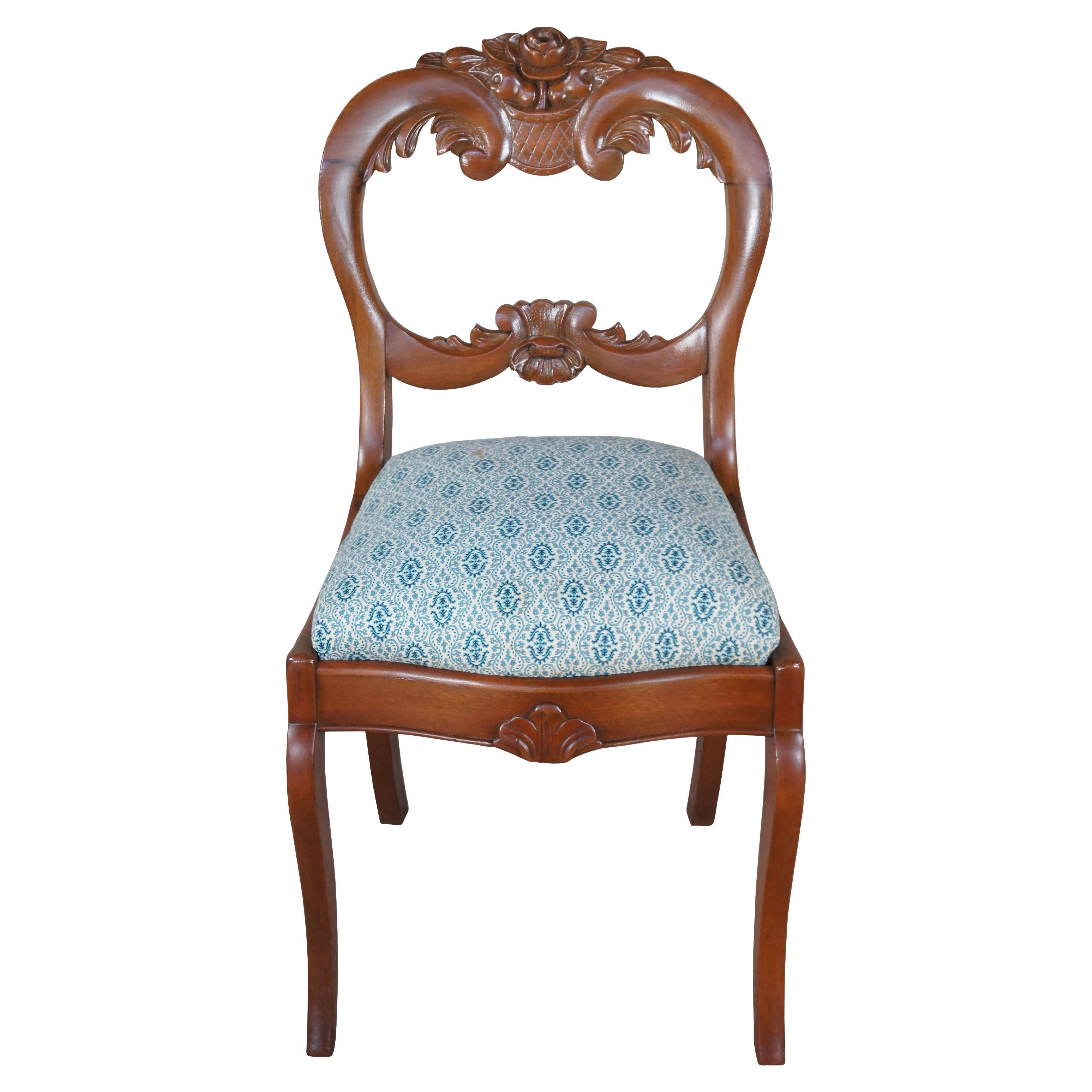 Antique Victorian parlor / vanity / desk chair.  Made of carved walnut featuring a balloon back with carved floral rose design

Dimensions:
18