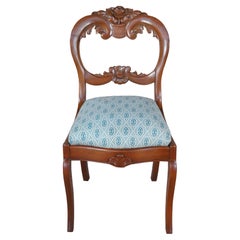 Antique Victorian Rose Carved Walnut Balloon Back Parlor Vanity Desk Chair