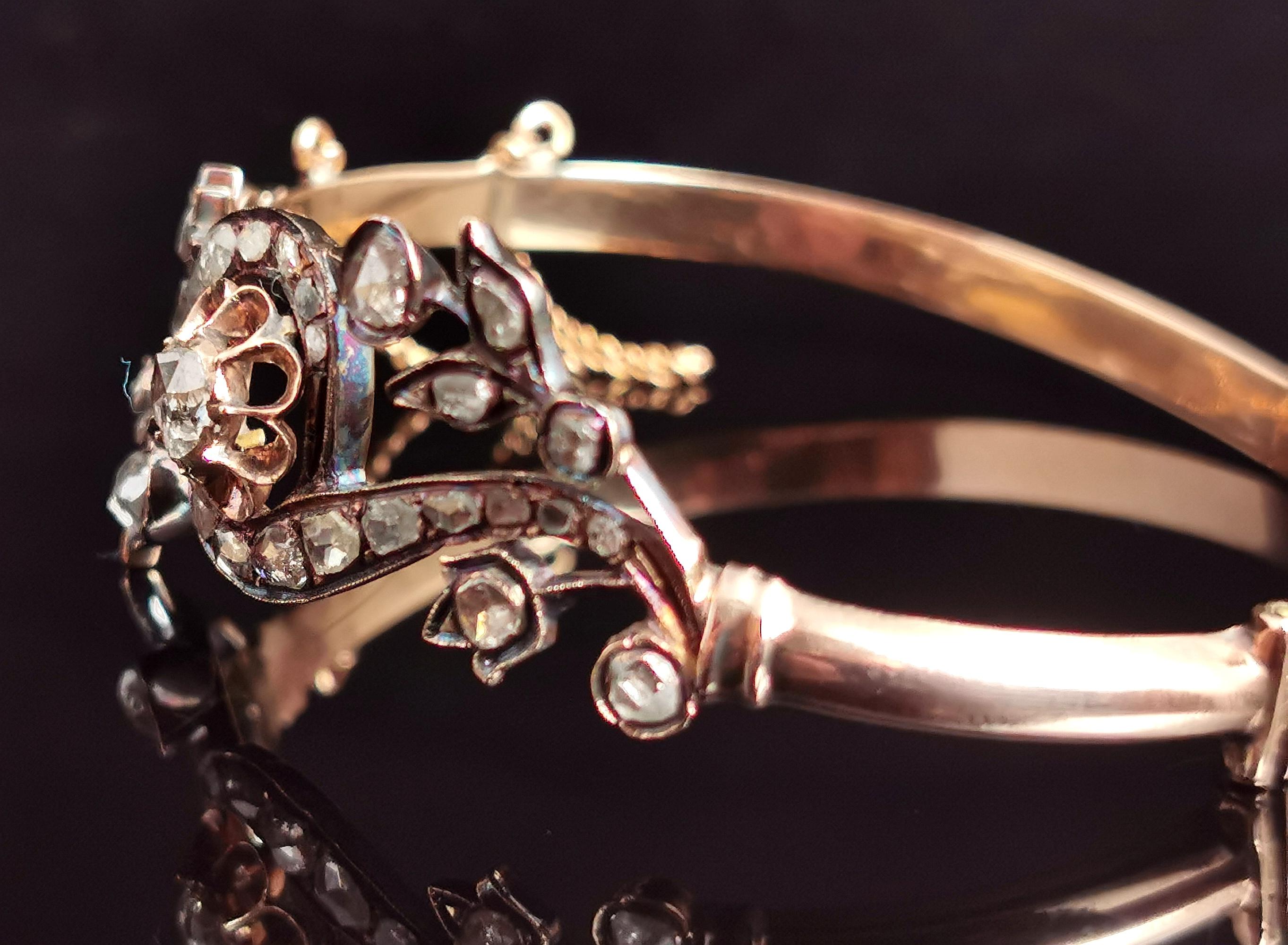 Antiker viktorianischer Diamantarmreif im Rosenschliff, 18 Karat Gold, geblümt  im Angebot 5