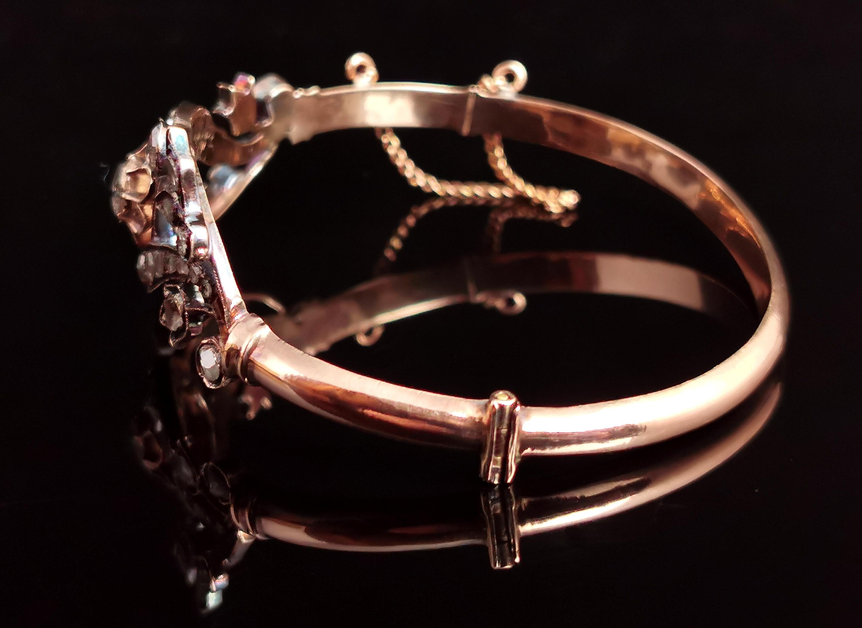 Antiker viktorianischer Diamantarmreif im Rosenschliff, 18 Karat Gold, geblümt  im Angebot 6