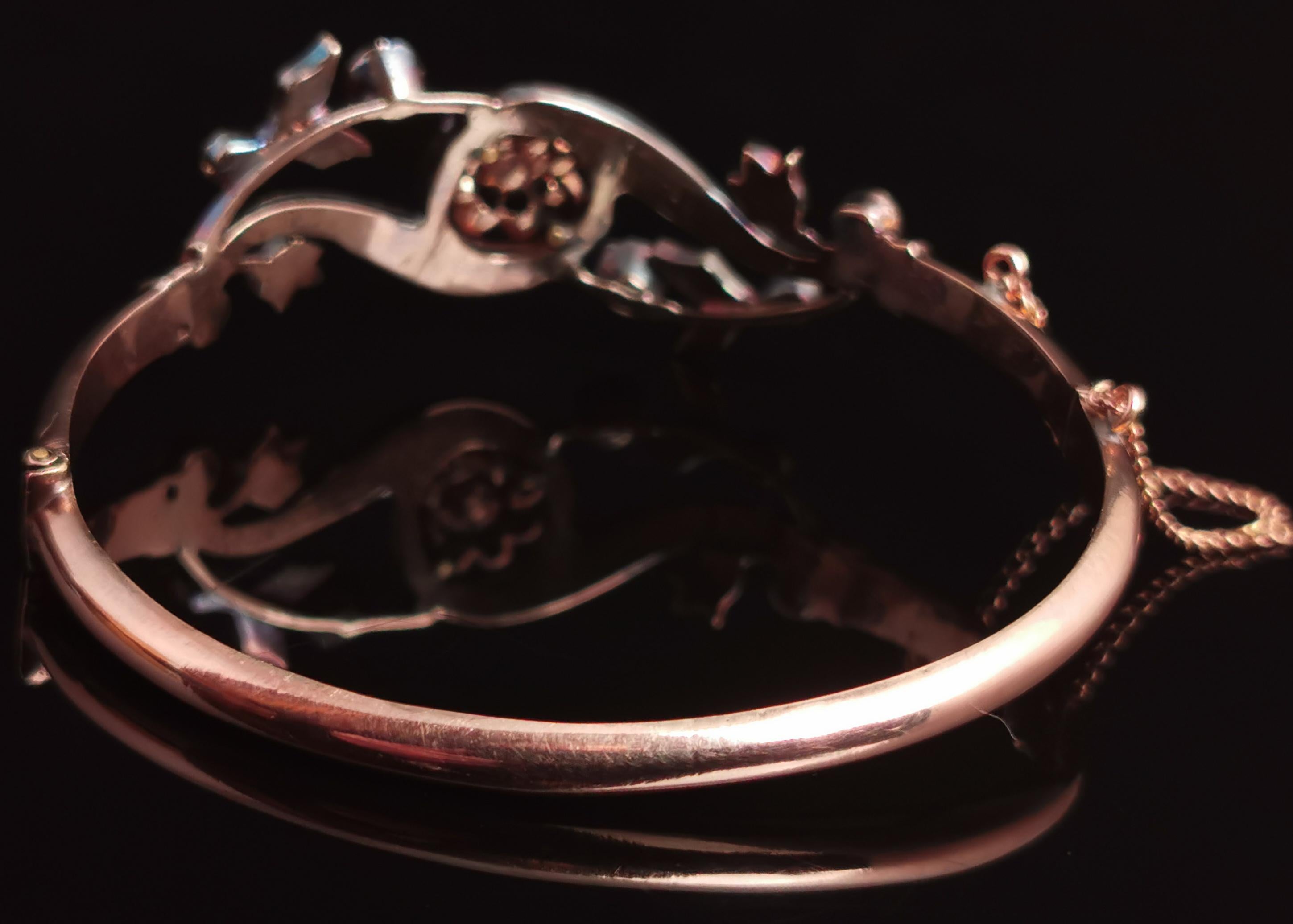 Antiker viktorianischer Diamantarmreif im Rosenschliff, 18 Karat Gold, geblümt  im Angebot 7