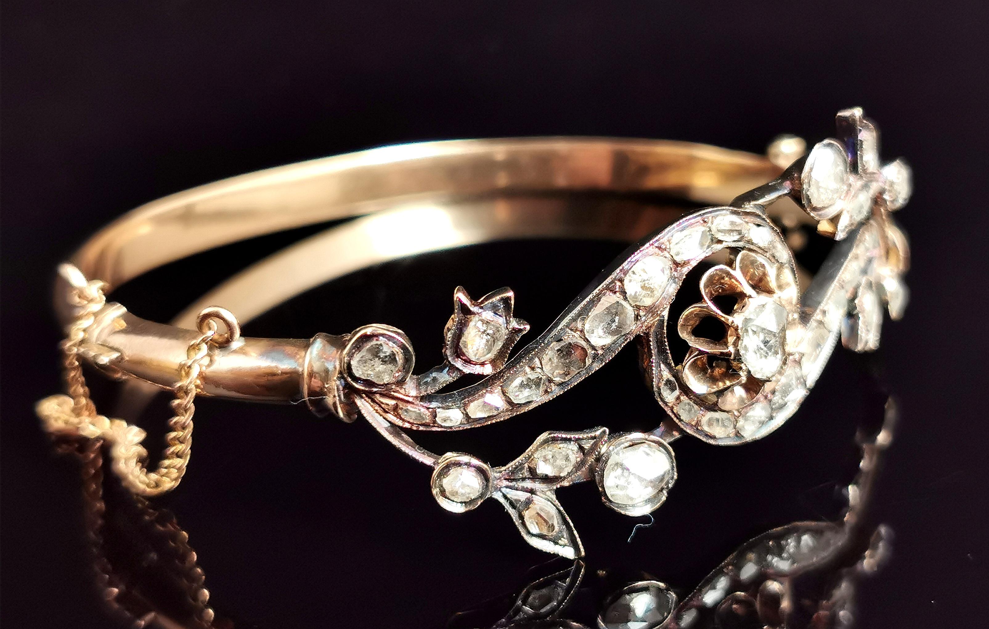 Antiker viktorianischer Diamantarmreif im Rosenschliff, 18 Karat Gold, geblümt  im Angebot 8