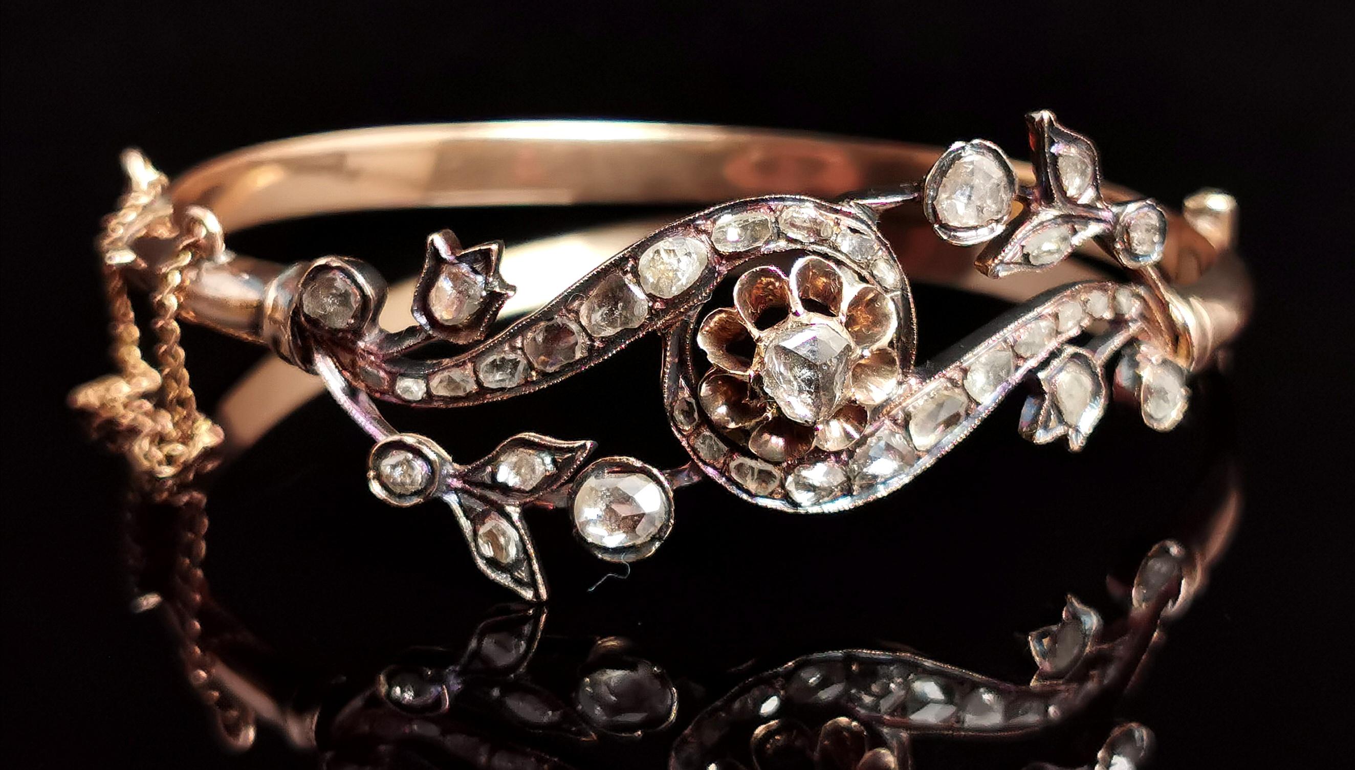 Antiker viktorianischer Diamantarmreif im Rosenschliff, 18 Karat Gold, geblümt  im Angebot 9