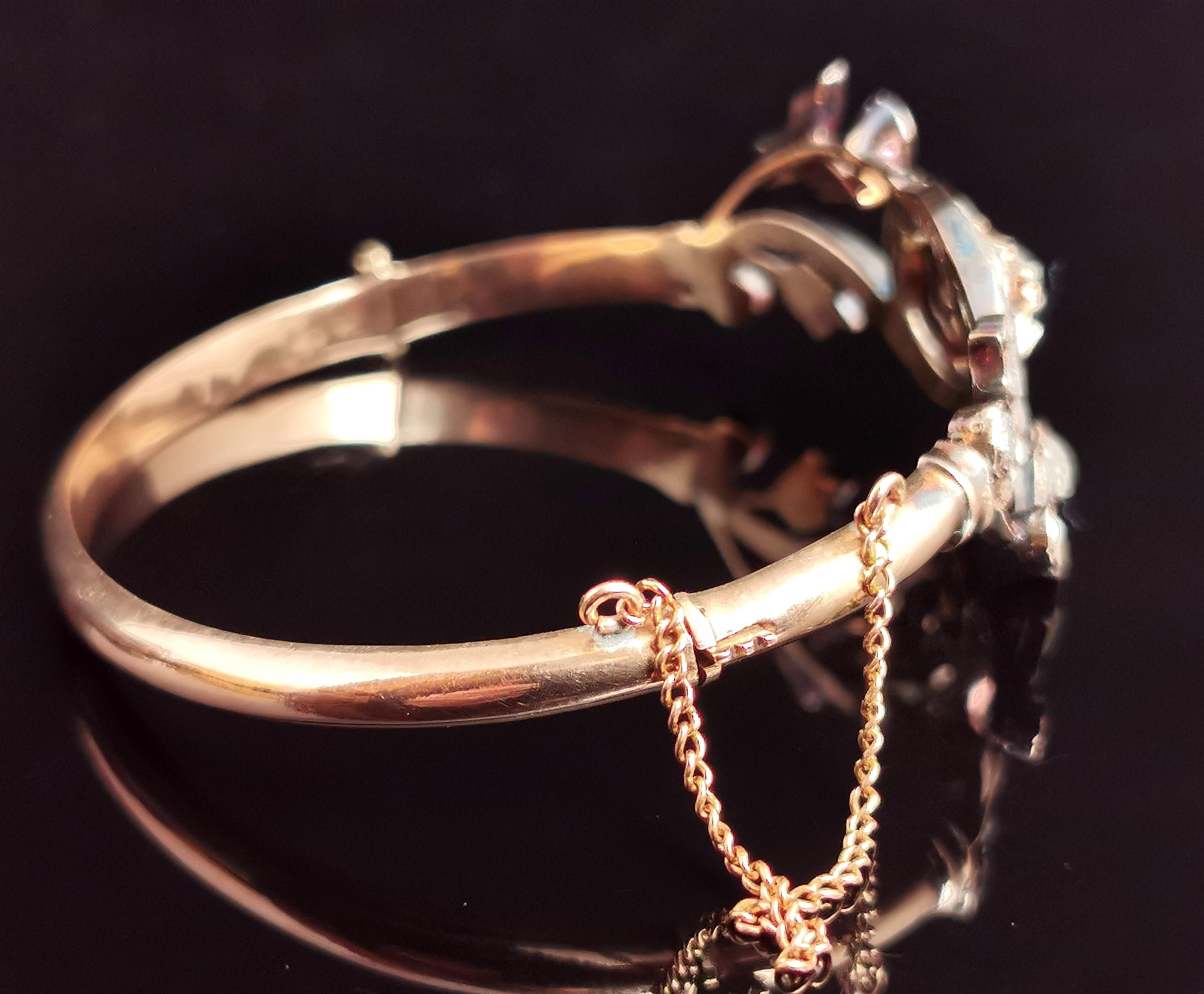 Antiker viktorianischer Diamantarmreif im Rosenschliff, 18 Karat Gold, geblümt  Damen im Angebot