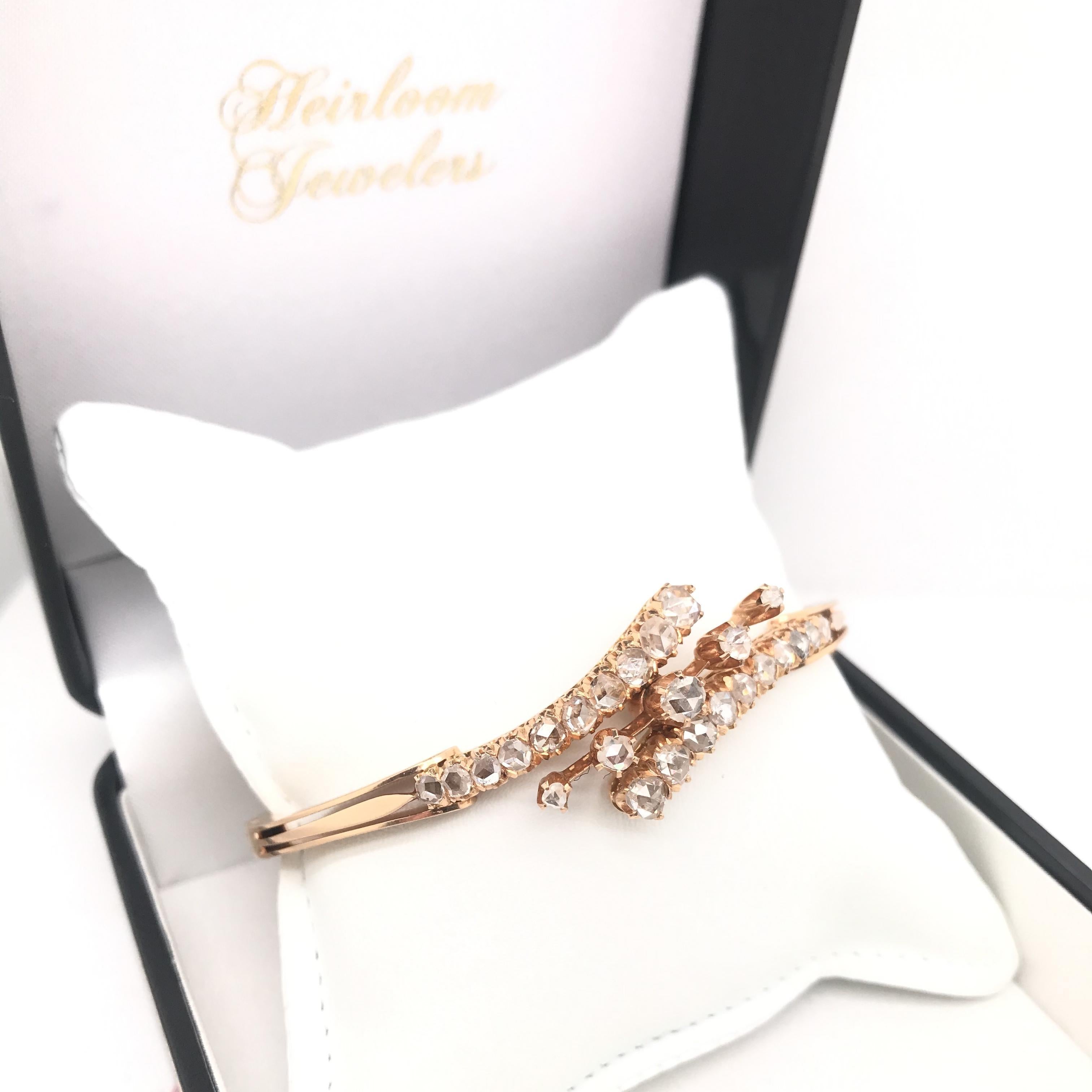 Bracelet jonc victorien ancien avec diamants taille rose en vente 3
