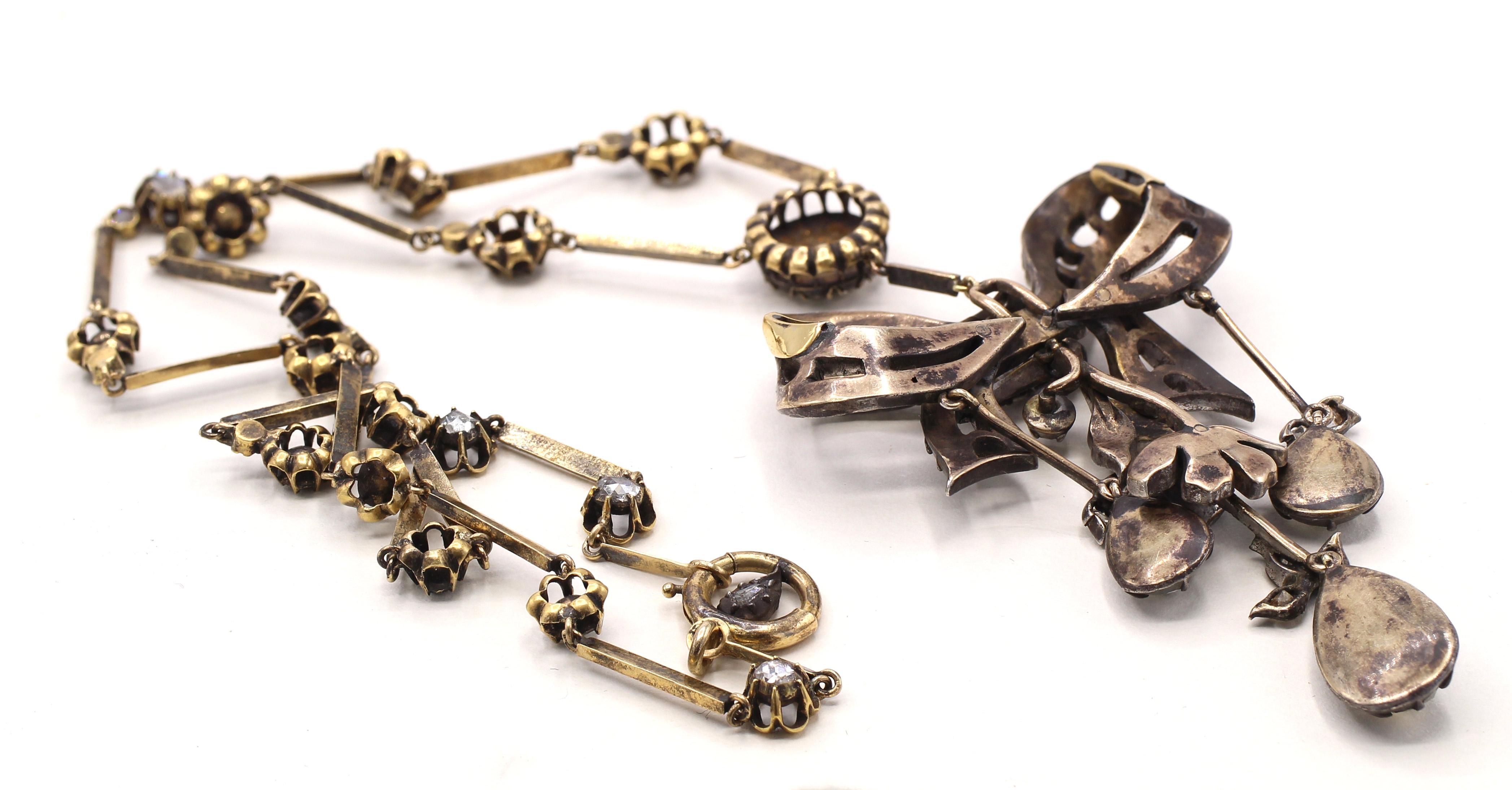 Antike viktorianische Rose Cut Diamond Bow Motiv Halskette im Zustand „Gut“ im Angebot in New York, NY