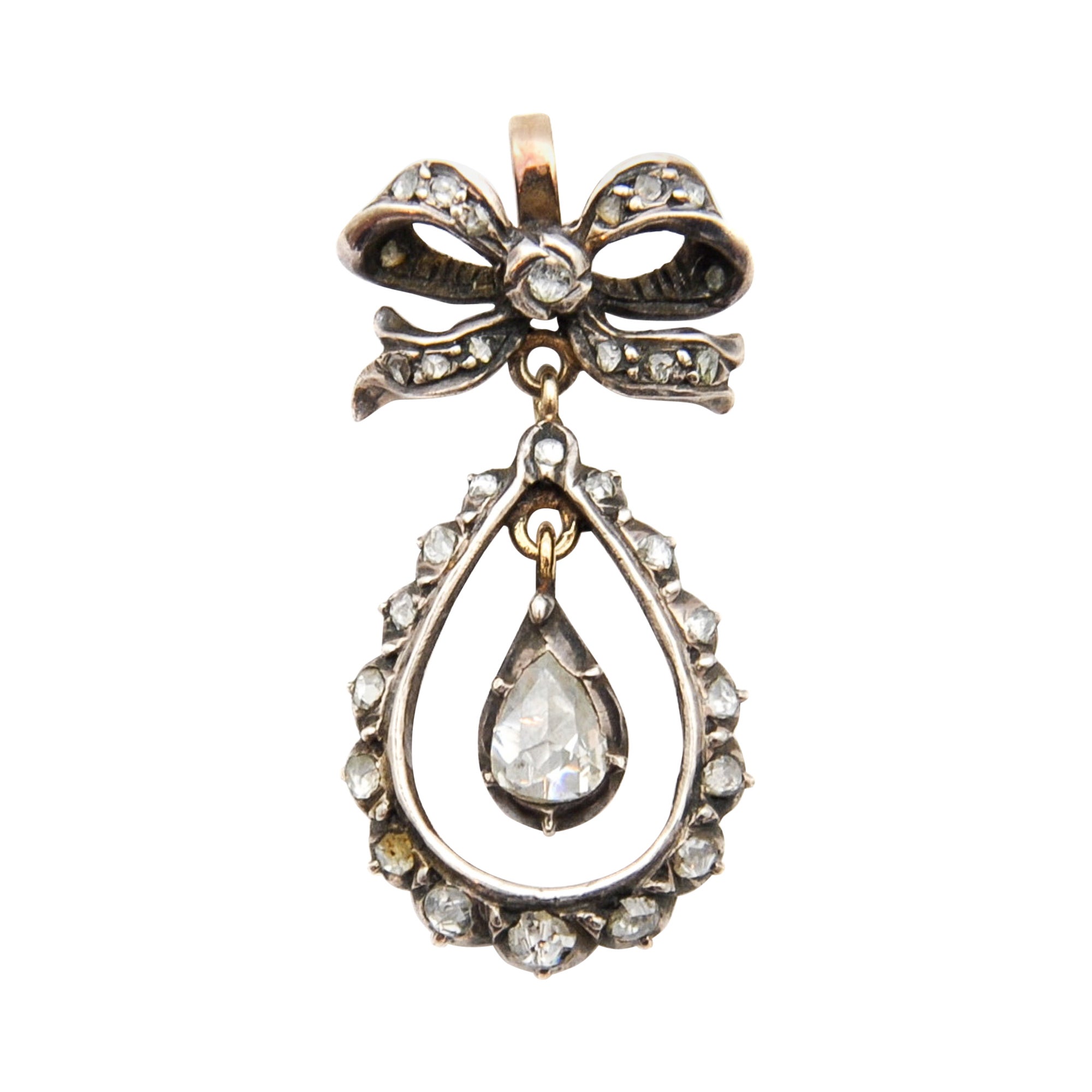 Pendentif ancien victorien à nœud papillon en diamants taille rose